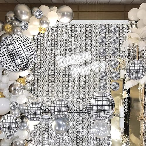 Miniatura 3 de Globos de bola de discoteca, 30 piezas de lámina de Mylar 4D plateada, 10-32 pulgadas, decoraciones de fiesta, autosellado, temática de discoteca