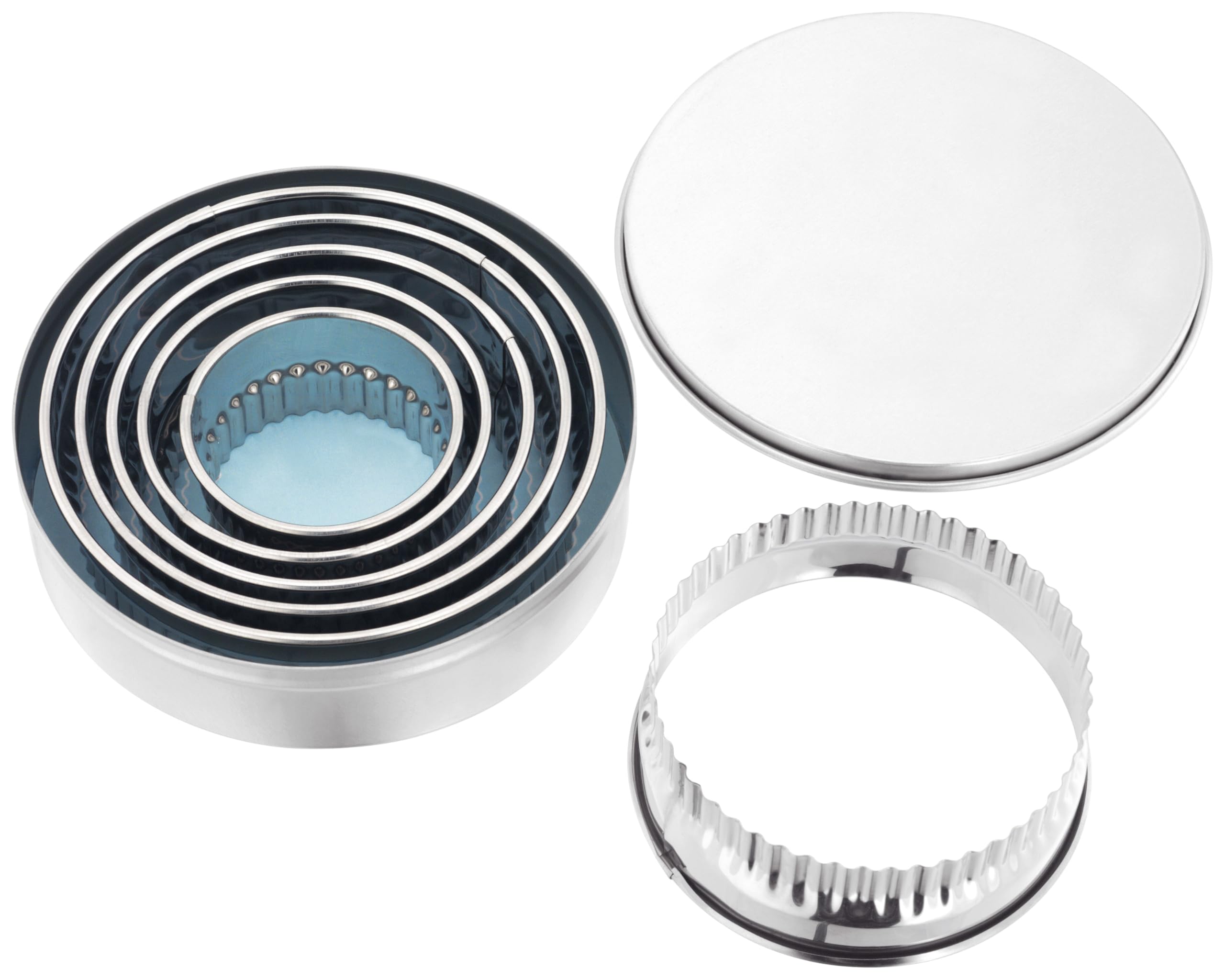 Judge Bakeware, 6 Piece Round Crinkle Edge Cutters, Silver