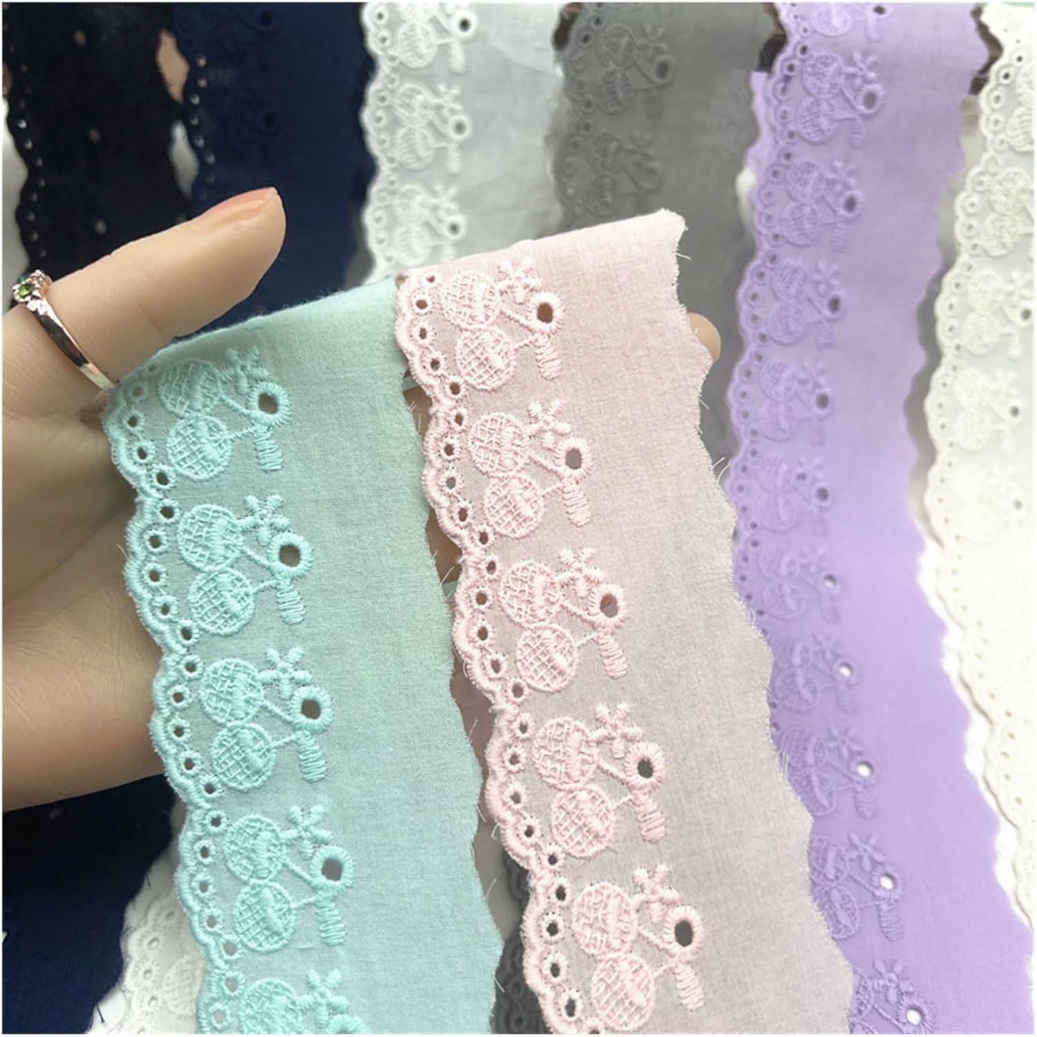 Fine Cotton Cherry Embroidery Lace Garment Accessories Home Decor 15 Yards(Light Purple)