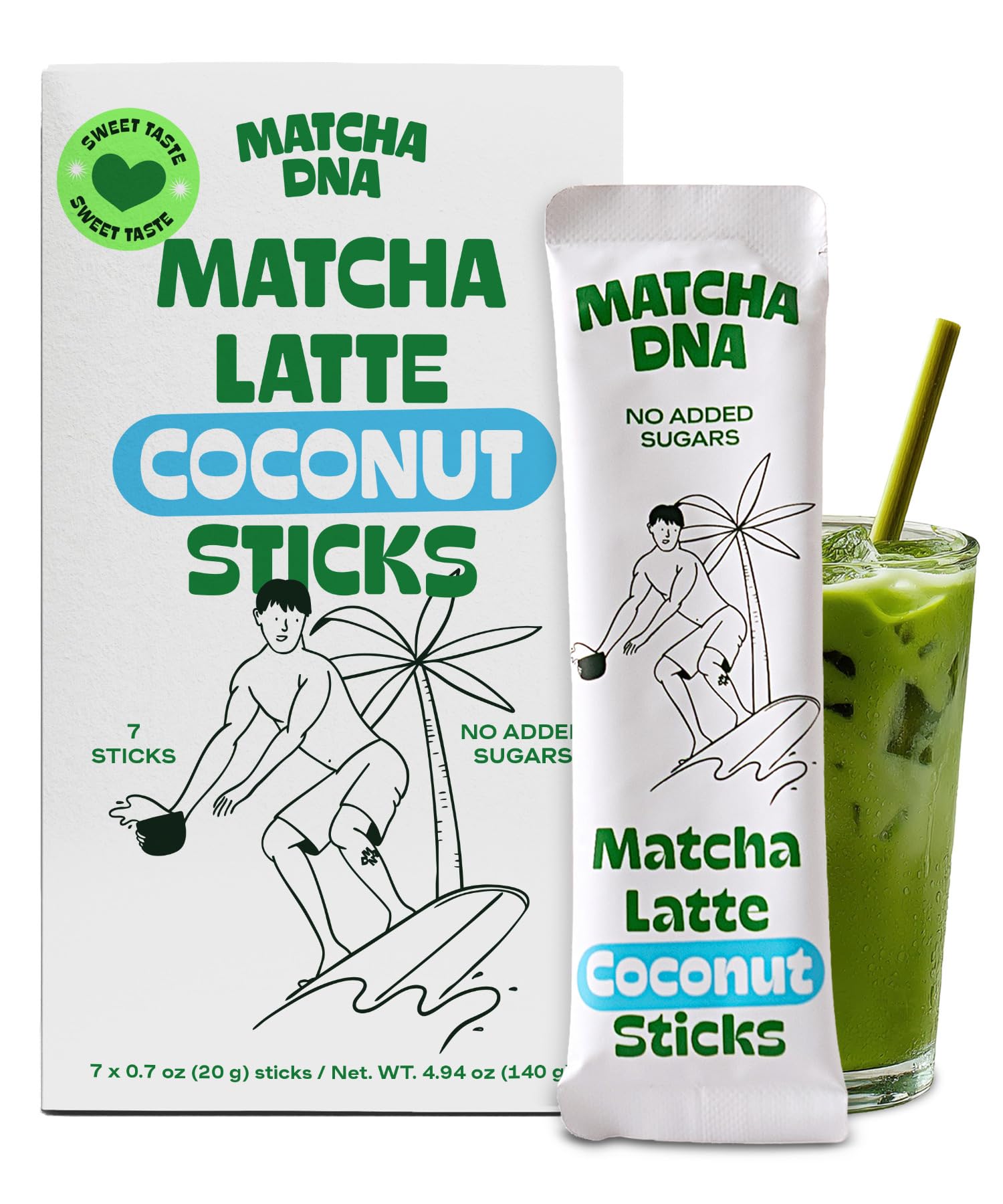 MatchaDNA Coconut Matcha Latte Powder Sticks 7 Pack 20g Each Sweetened with Milk No Sugar Added Instant Matcha