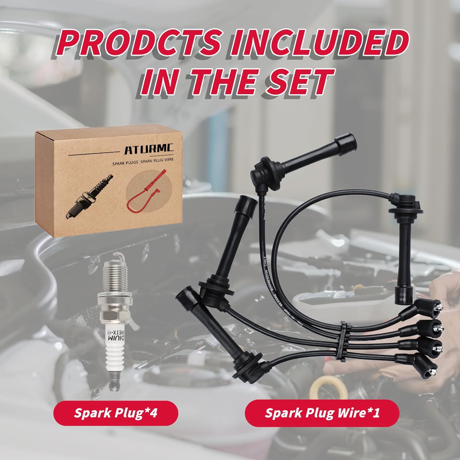 Set of 4 PCS Ignition Spark Plug Wires 9160 RC-ZE21 55108 934J 0000-18-121A B61P-18-140B B61P-18-140C BPE8-18-140 & 4 Iridium Spark Plugs Set Compatible with Mazda 1990-2000 Miata L4 1.8L