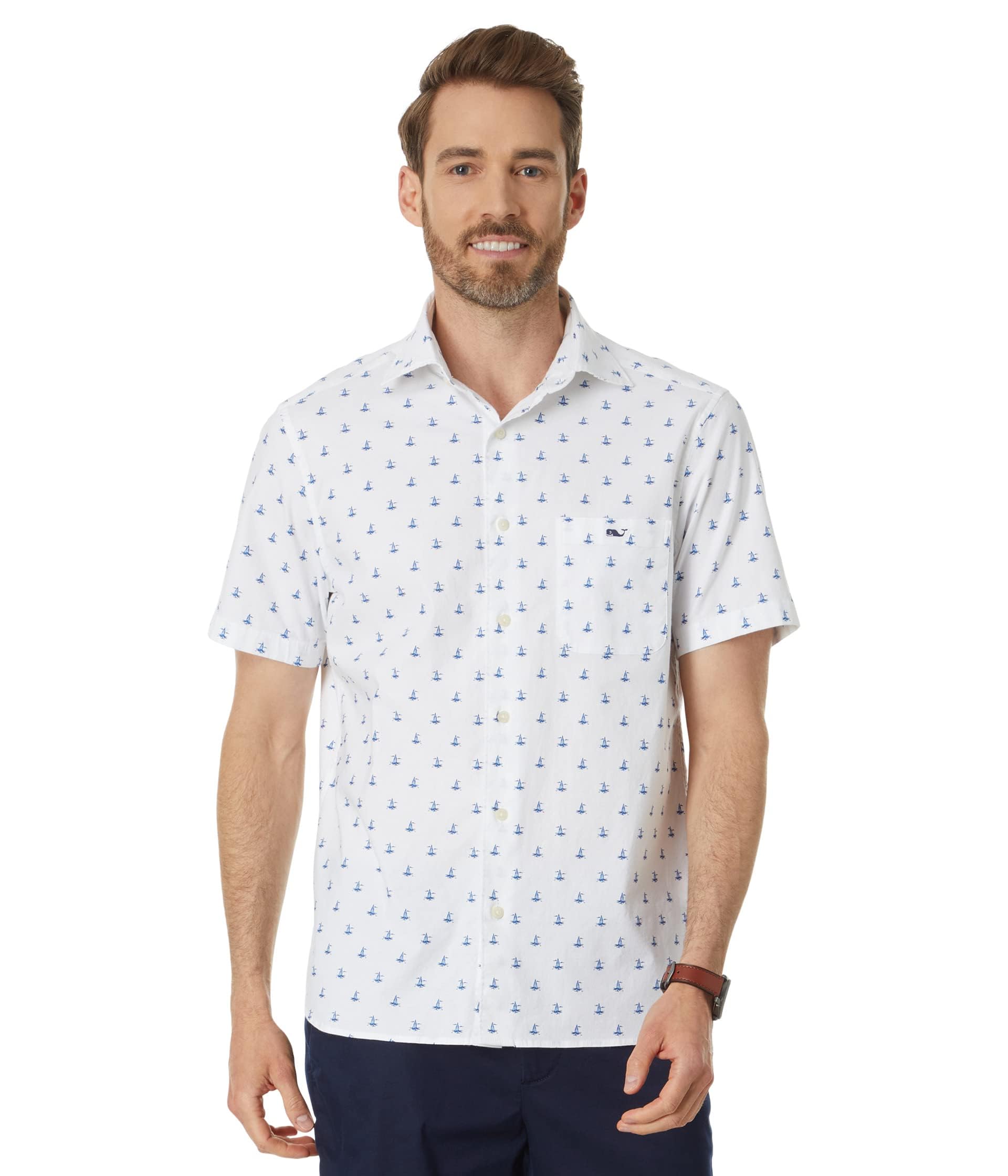 vineyard vinesmens Sailboat Micro Printed Short Sleeve Shirt Button Down Shirt