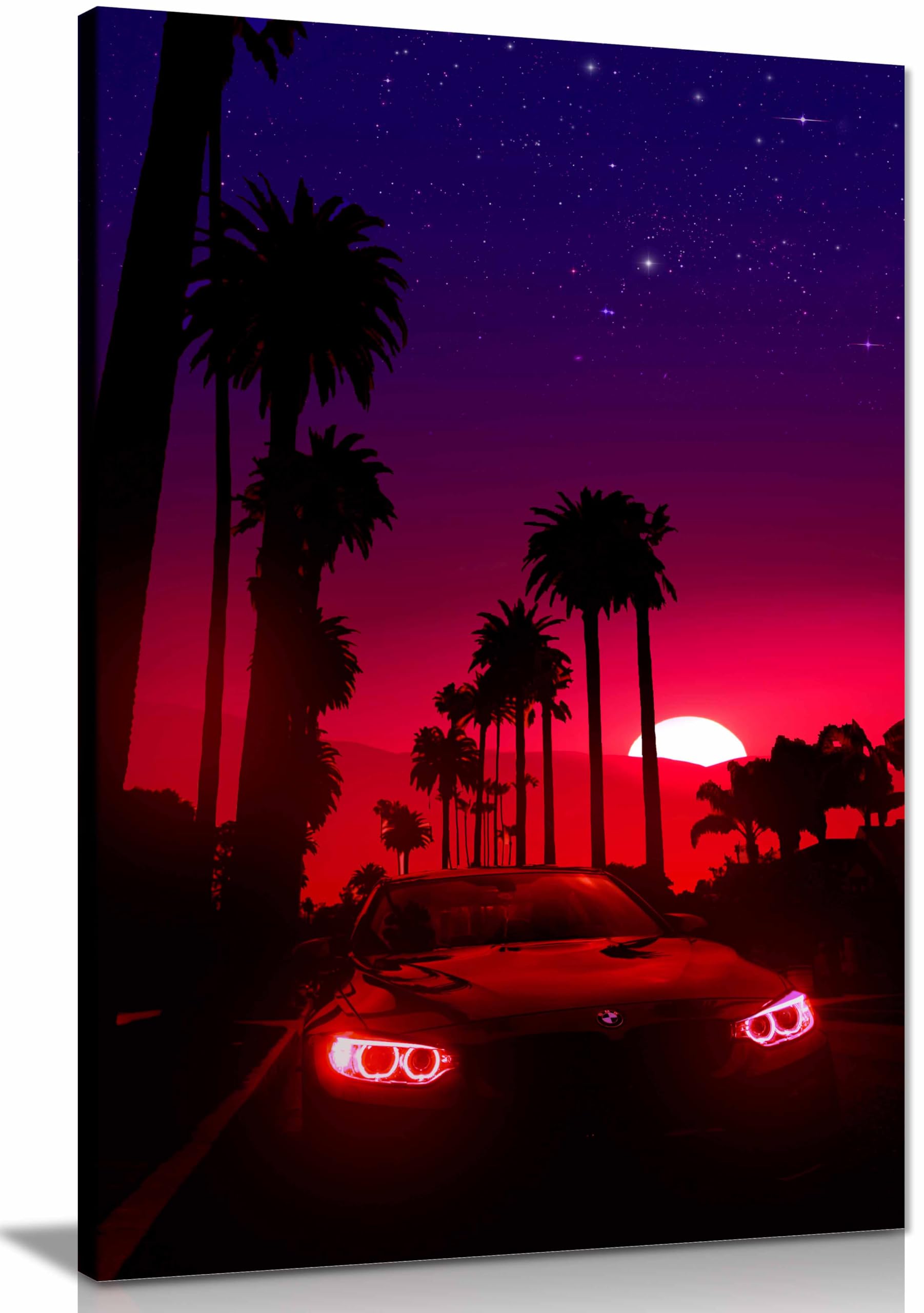 Neon Sunset Drive Framed Canvas Print, Pictures for Home Walls, Bedroom, Living Room & Bathroom Decor 31x20cm (12x8in)