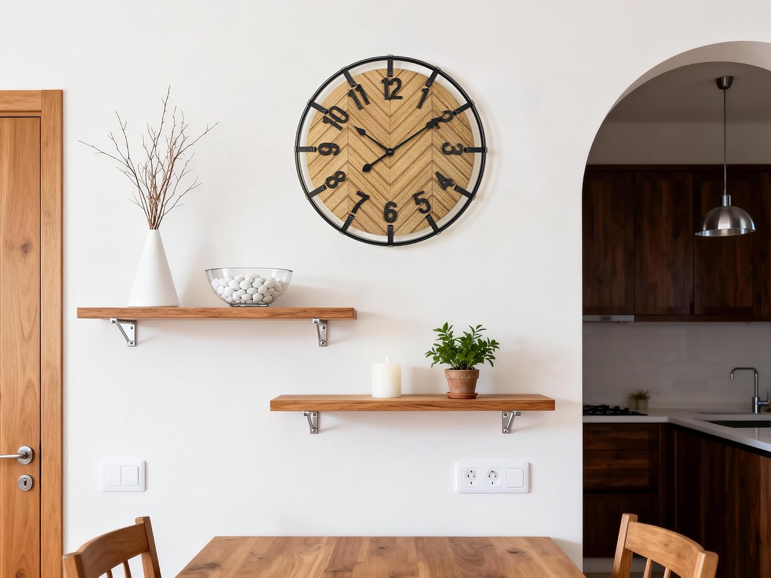 Large Wall Clock, 24" Wood Big Wall Clocks for Living Room Decorative, Farmhouse Wall Clock Battery Operated with 3D Arabic Numerals, Completely Silent for Bedroom, Kitchen Decorative