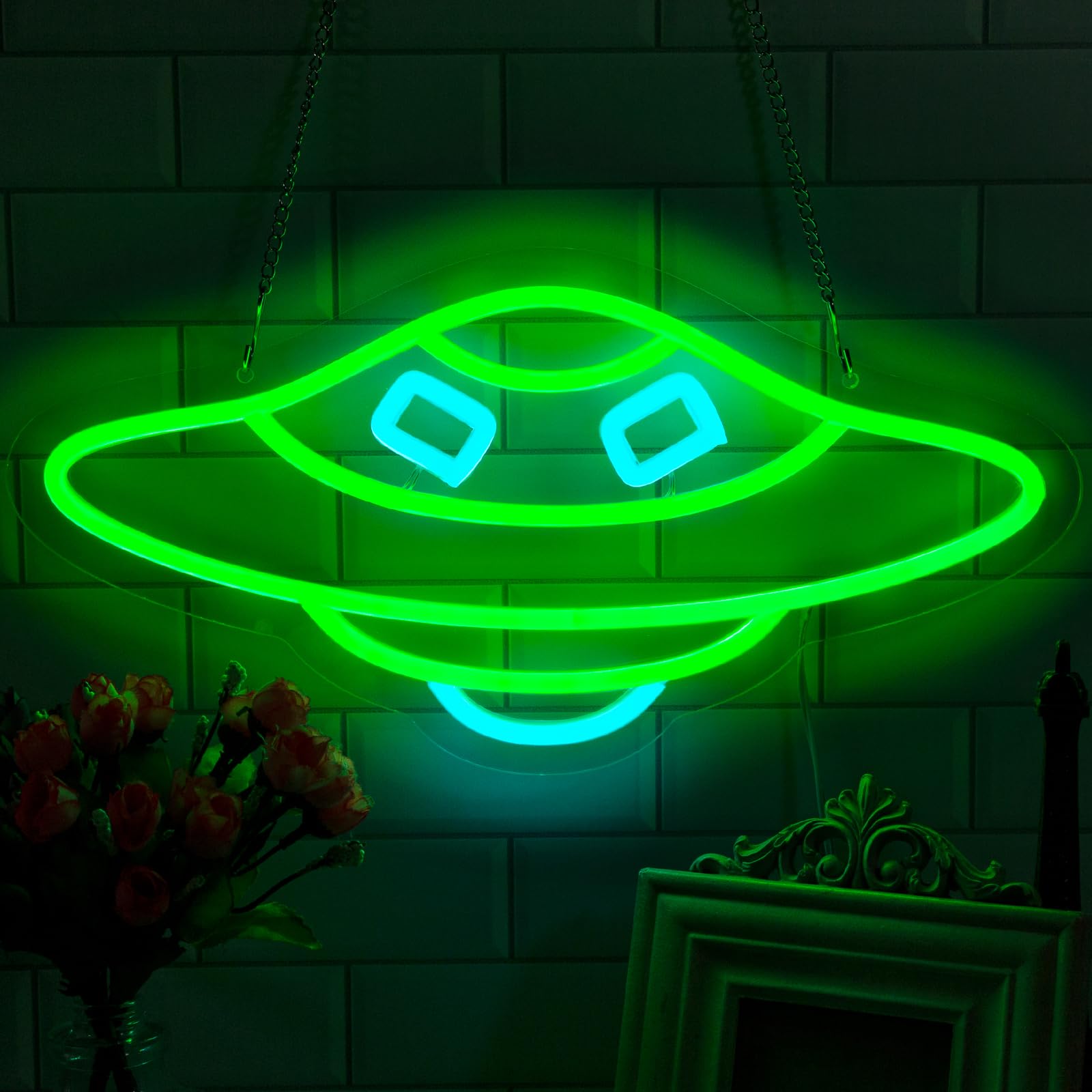 Moodlion UFO Neon Sign For Wall Decor Studio Room Led Lights, Alien ufo Decor Neon Signs Aesthetic Operated Light For Door Decorations, Bedroom Accessories Neon Sign