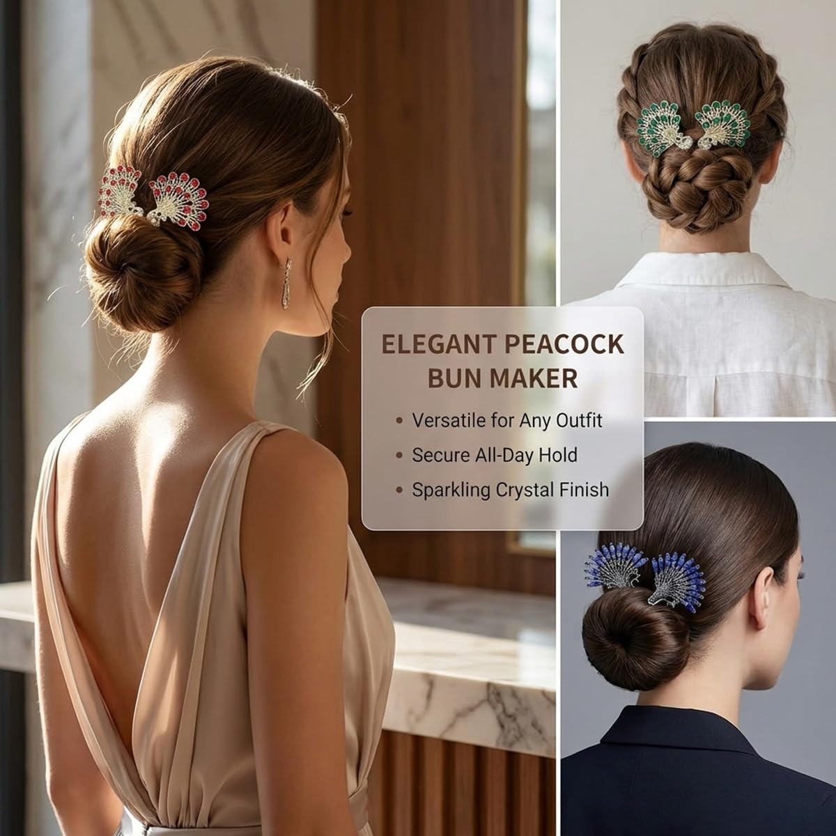5 Stück Kristall-Haarknotenmacher Pfauenform, gedrehte Frisur, Dutt, modisch, faule Lockenwickler, elegante Strass-Haarspangen, Dutt-Maker für langes Haar, einfaches schnelles Schnapprollen,