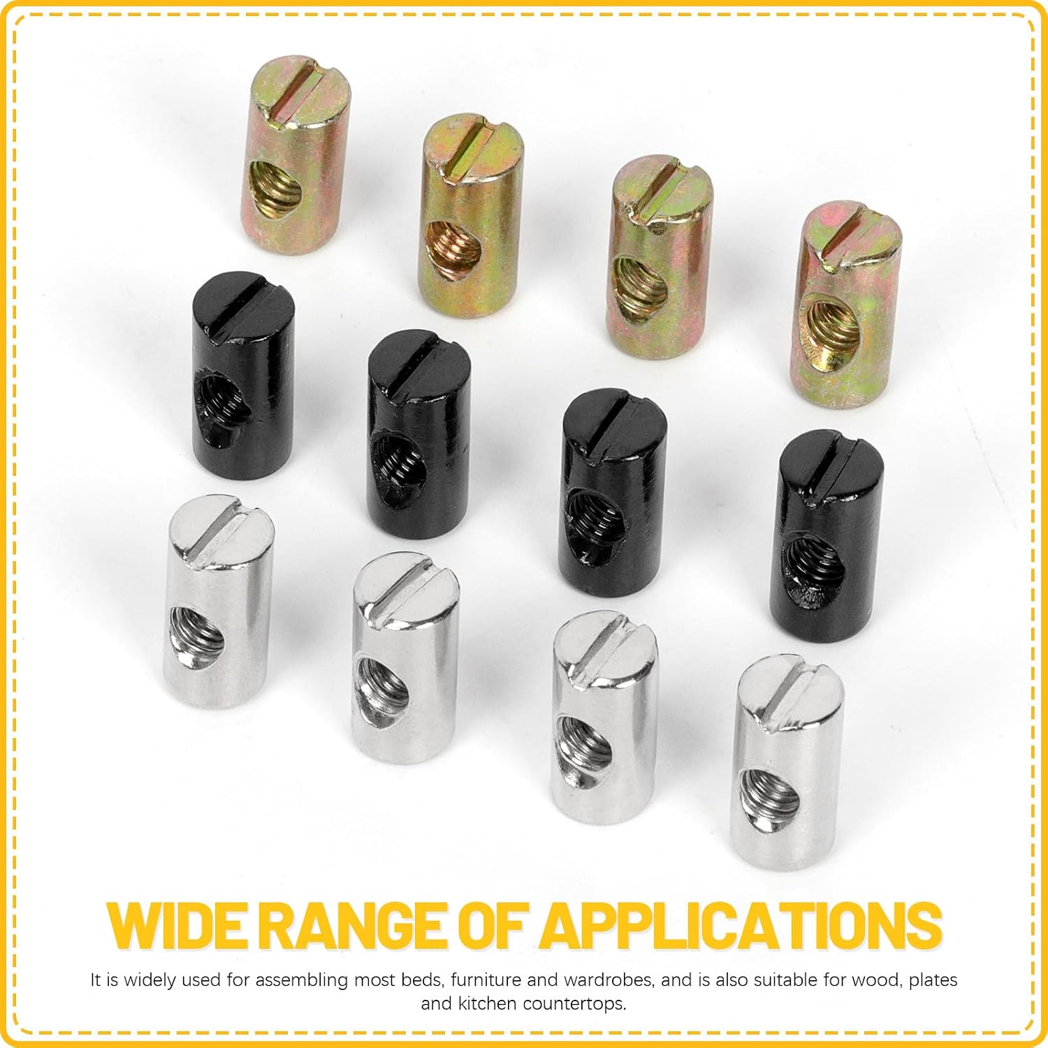 40PCS M6 x 20mm Barrel Nuts Kit, Black Zinc-Plated Carbon Steel Cross Dowels Slotted Barrel Nut for Wood Furniture Screw, Beds Crib Chairs