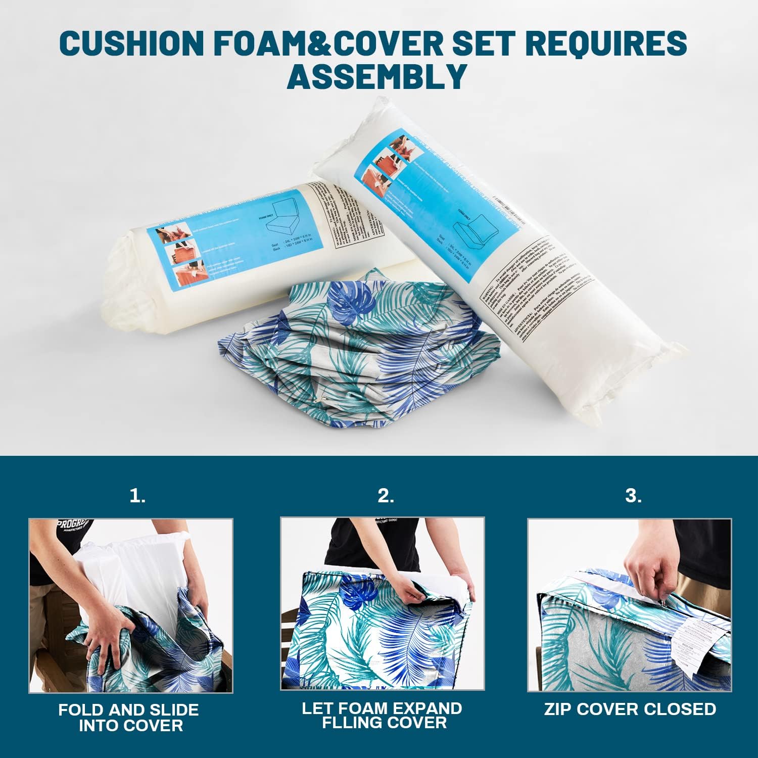 ARTPLAN 24x24 Deep Seat Patio Cushions for Outdoor Furniture,Extra 6 inch Thick,Back 18"x24",Removable,Replacement,Polyester Floral Pattern,Outdoor/Indoor,Blue White Flowers