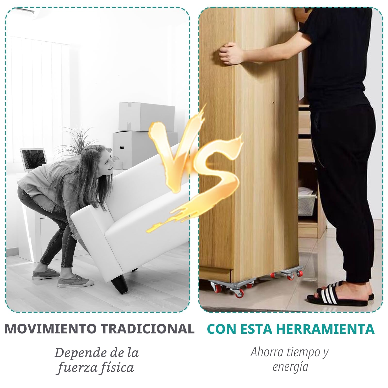 Transportador de Muebles con Ruedas, Ruedas para Muebles 360°Ruedas Giratorias Capacidad de Carga de 600KG, Elevador de Muebles para Sofá Lavadora y guardarropas frigoríficos Piano (Plata)