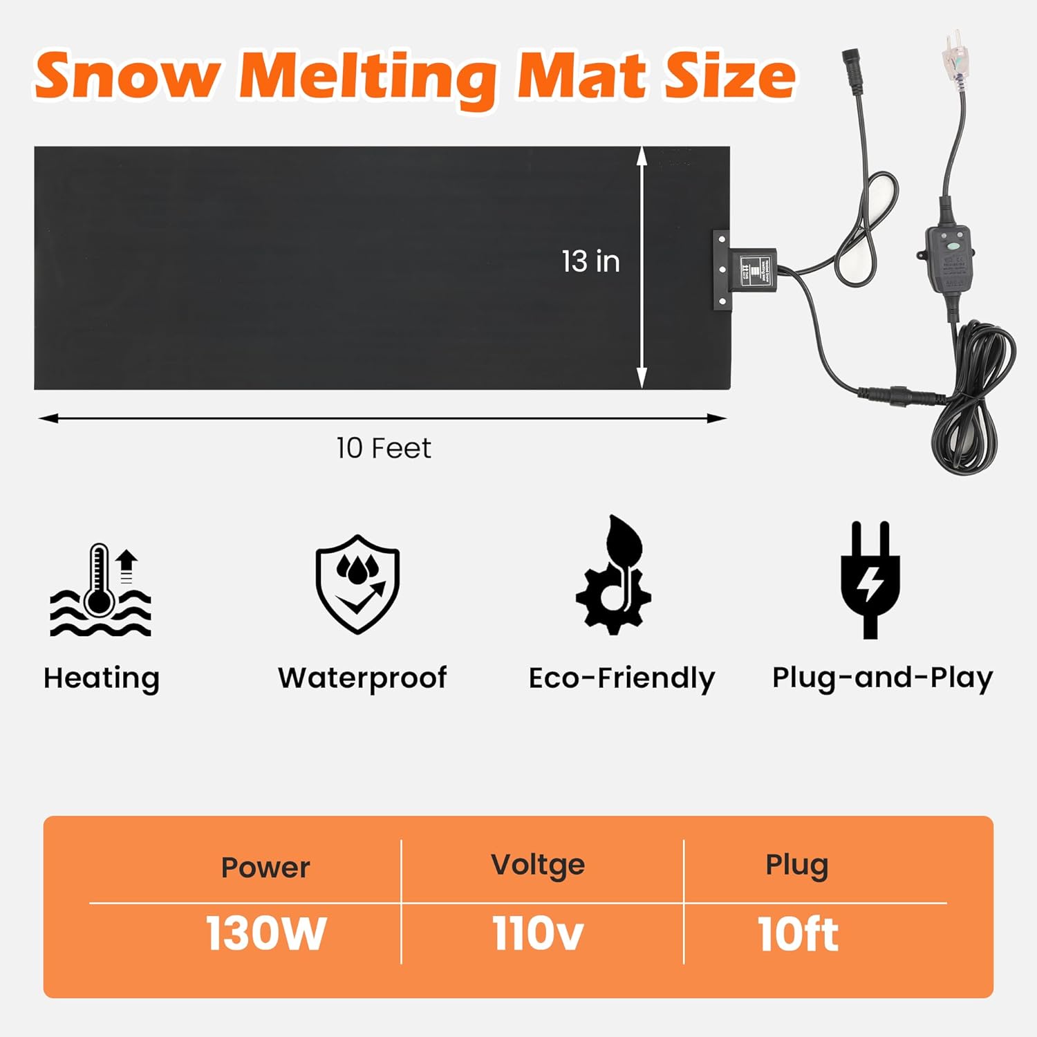 HOMREST 3PCS Heated Snow Melting Walkway Mat,10" x 30" Heated Floor Mat with 10 Feet Long Power Cord,2 in/h Speed No-Slip Snow and Ice Melt with 1 Plug for Snow Removal,Winter Outdoor Steps,Doorways