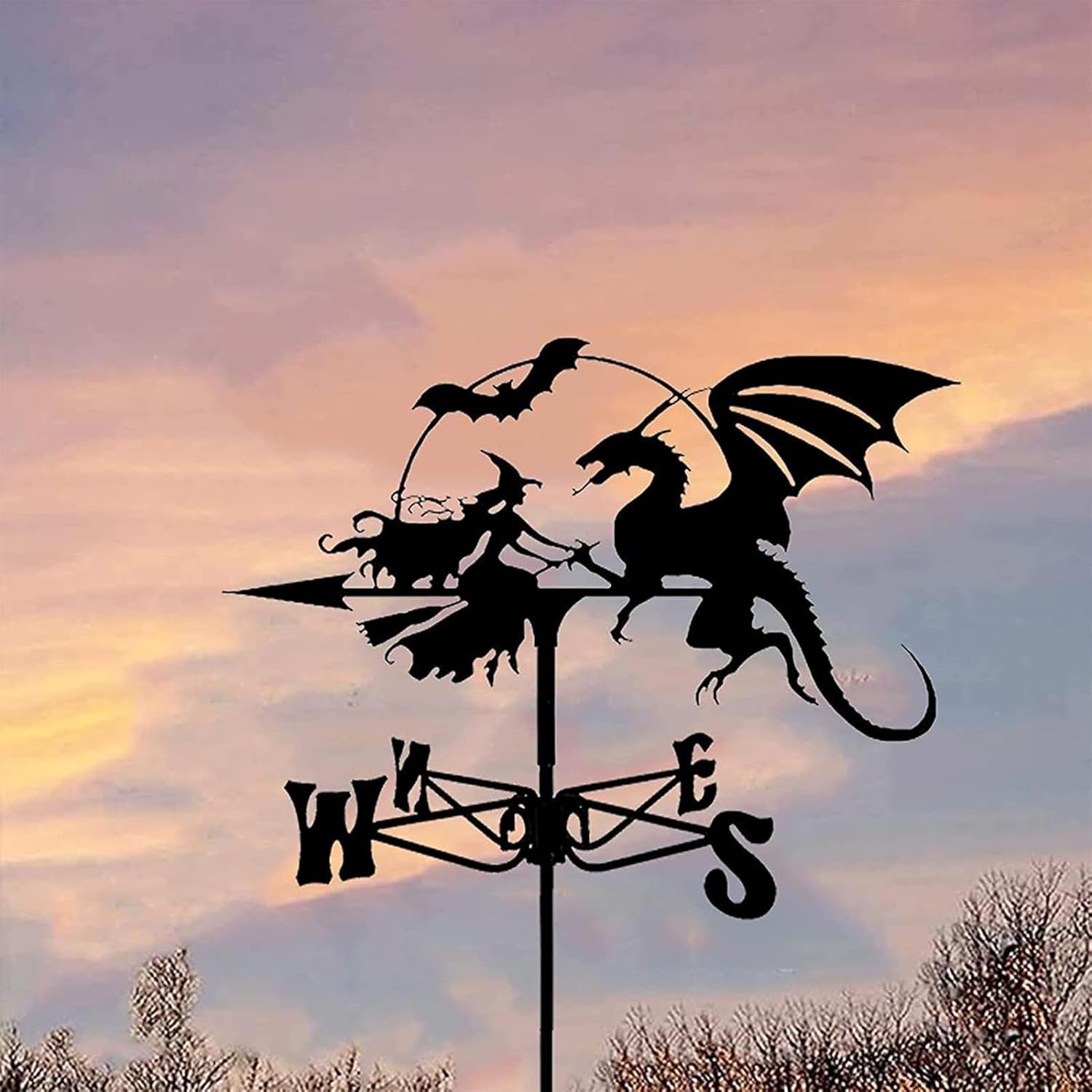 風見鶏 ドラゴンと魔女 ステンレス鋼 風見鶏 耐久性のある レトロ ファーム シーン ガーデン ステーク 風見鶏 測定ツール パティ