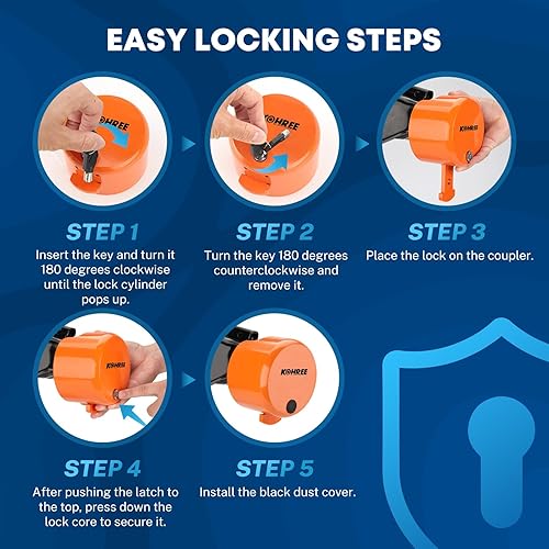 Miniatura 6 de Kohree Bloqueo de acoplador de remolque, bloqueo de enganche resistente para 2-5/16 pulgadas, acopladores de 2 pulgadas, bloqueo de remolque de RV,
