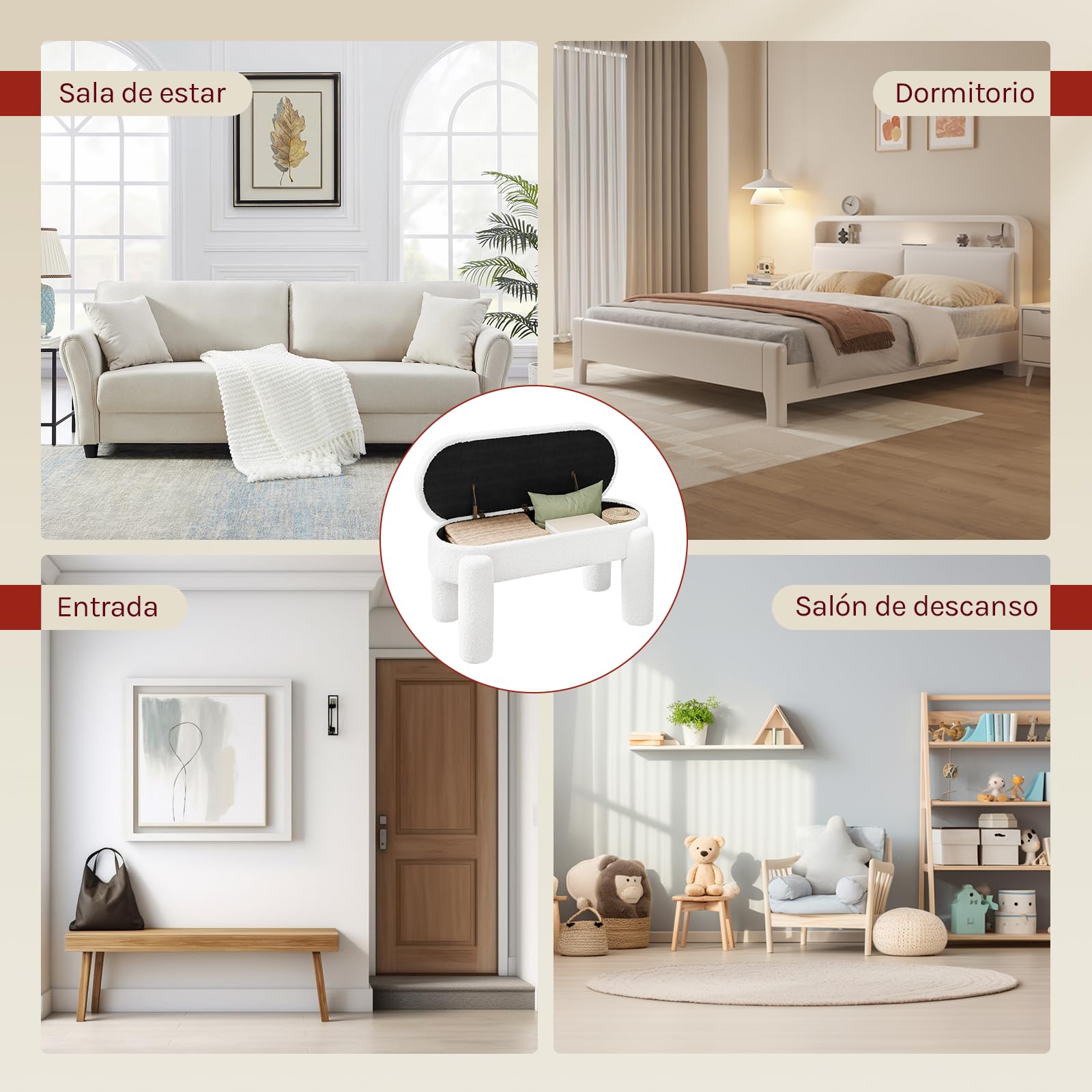 WOLTU Banco Almacenamiento de 114 cm, Banquetas Dormitorio de Tela Polar Teddy, Baul Almacenaje, Banco para Cama Salón Entrada Recibidor, Moderno, Blanco
