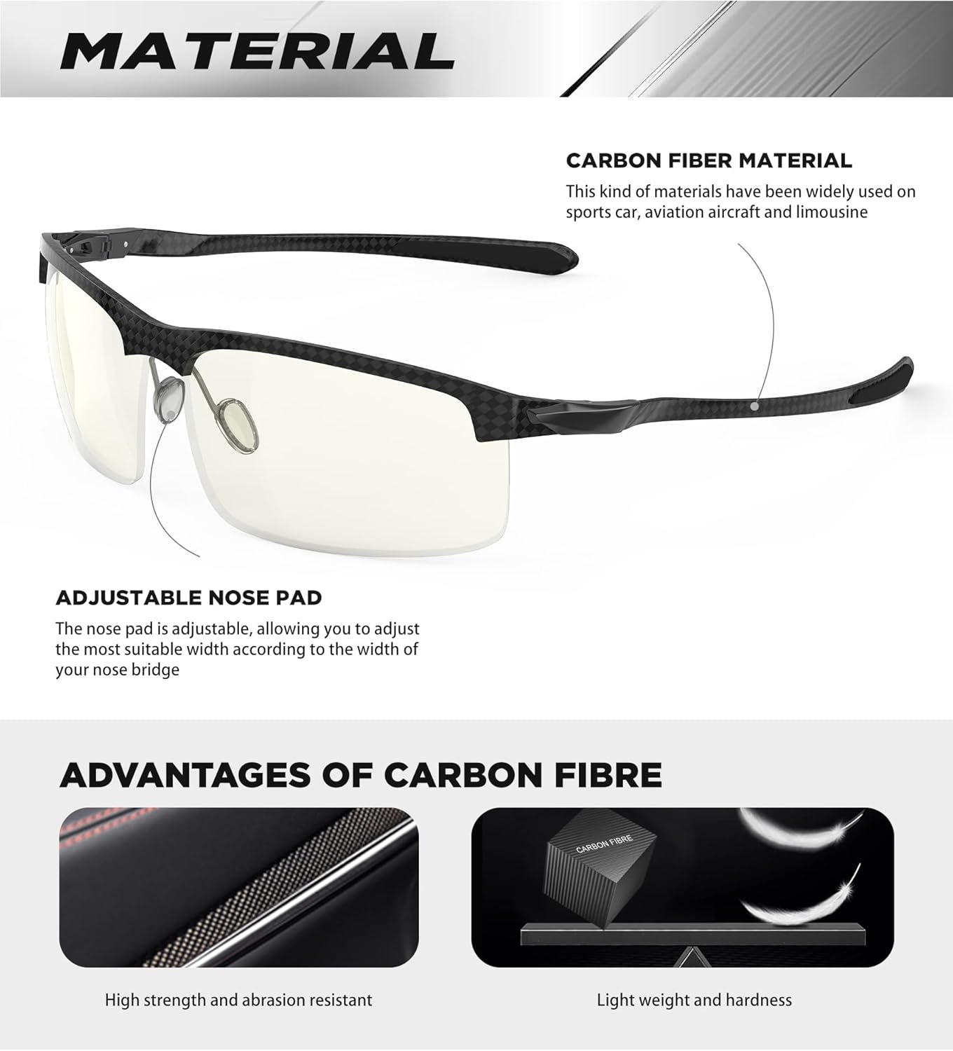 ANYLUV Blue Light Glasses for Men Sport Style Half-Rim Glasses Carbon Fiber Frame Gaming Computer Glasses Anti Eye Strain - Image 5