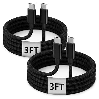 USB C to C Charger Cable, 60W, 3FT, 2-Pack, Black | Fast Charging, Braided Nylon, for iPhone 17/16/15, MacBook iPad, Galaxy S25/S24