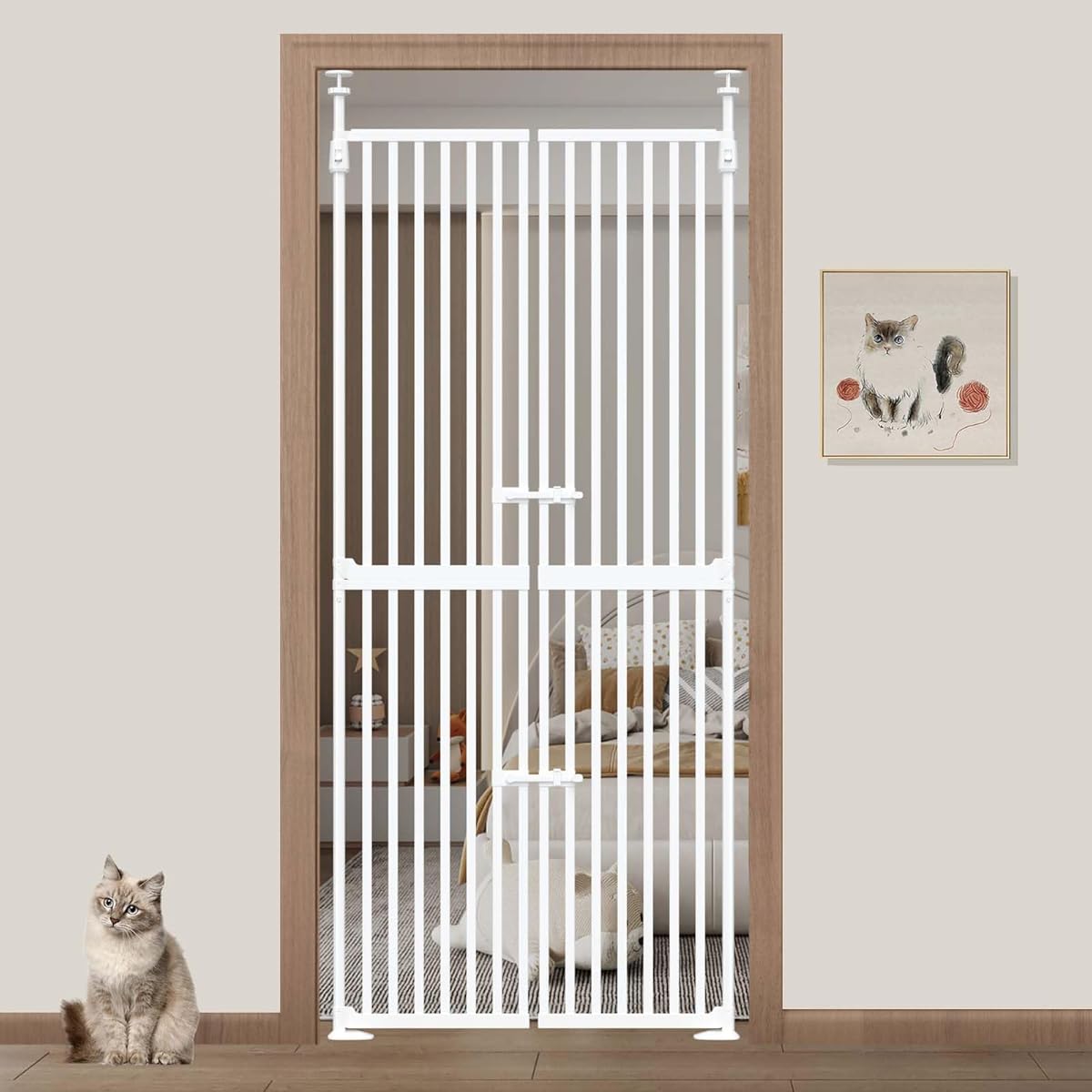 71" Extra Tall Cat Gate for Doorway,34"-37" Wide Pet Gate Pressure Mounted Walk Through Swing Auto Close Safety Dog Gates for Indoor, Stairs,Hallway