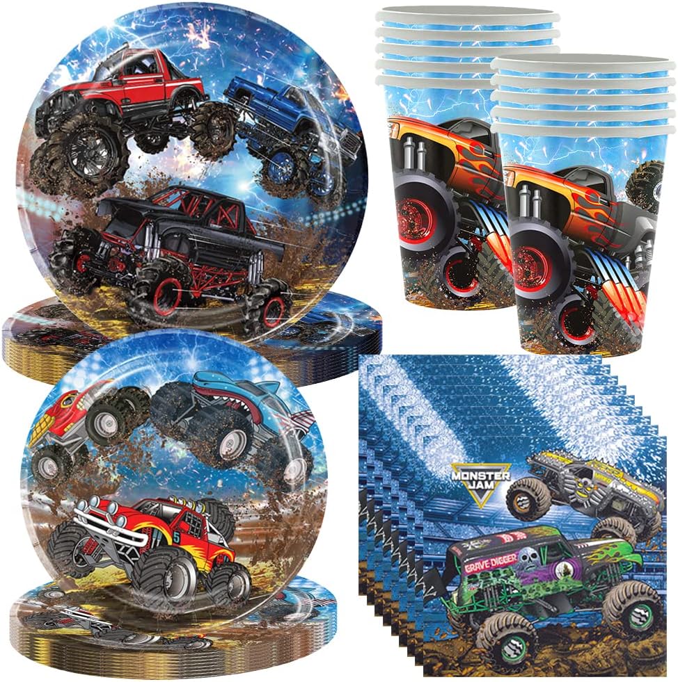 50 pcs Monster Truck Tableware Packs Monster Truck Happy Birthday Party Supplies Monster