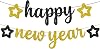 Black Gold Glittery Happy New Year Banner Paper Star Bunting Hanging Garland for New Year Theme Party Decoration