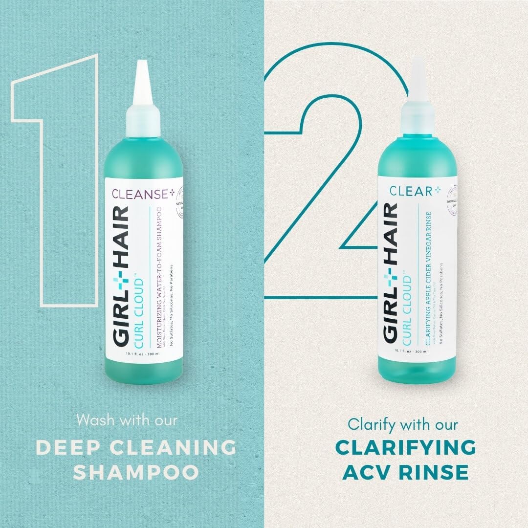 GIRL+HAIR Clear and Cleanse Set (2 x 10.1 fl oz) | Includes ACV Hair Rinse + Moisturizing Shampoo | With Apple Cider Vinegar & Tea Tree Oil | Reduces Dandruff, Moisturizes Scalp & Hair