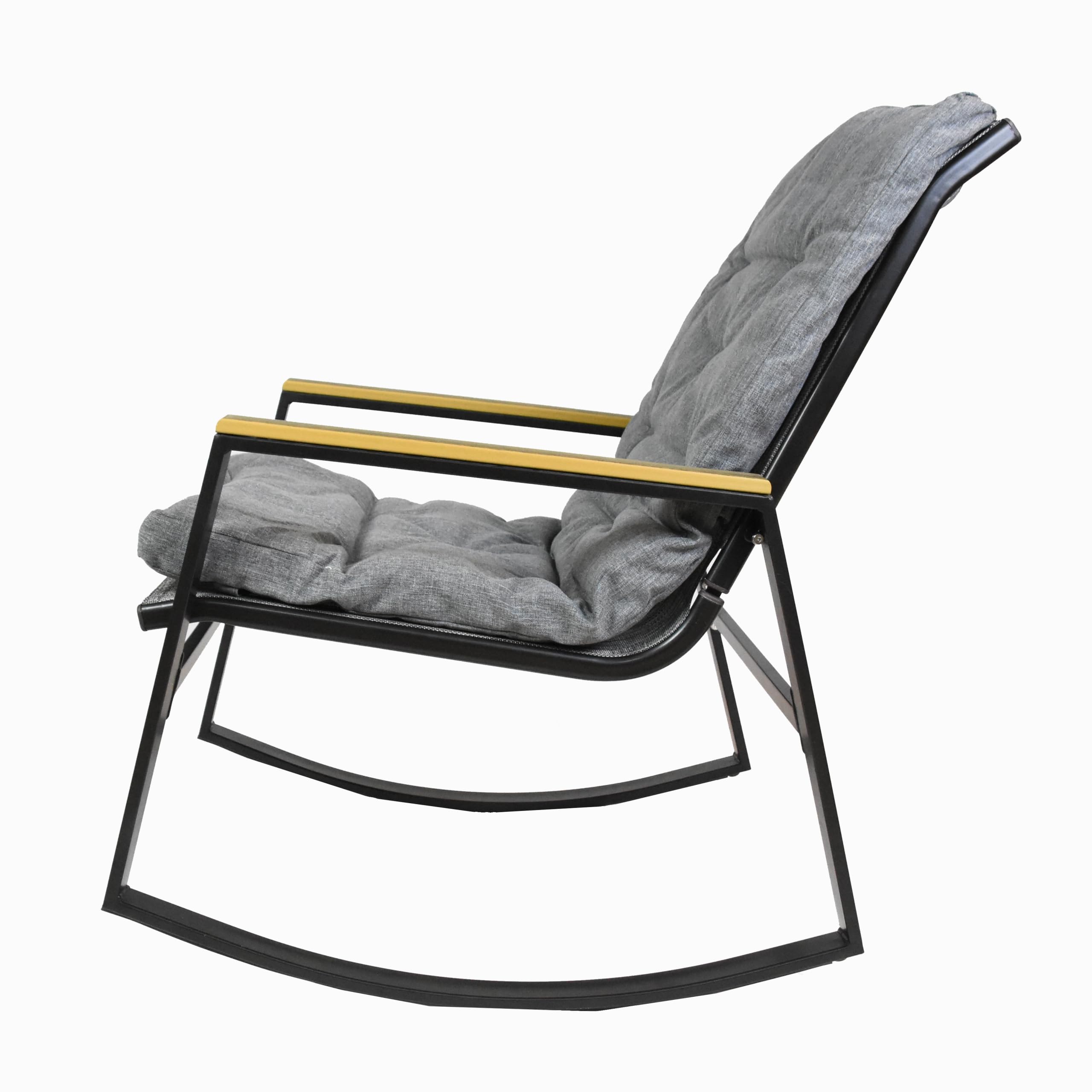 Nexos Trading 2er Set Schaukelstuhl Schwingsessel Schaukel-Sessel Relax-Stuhl Sitzmöbel – aus Stahl Polyester - Farbe: Gestell: Dunkelbraun – Auflage: Grau
