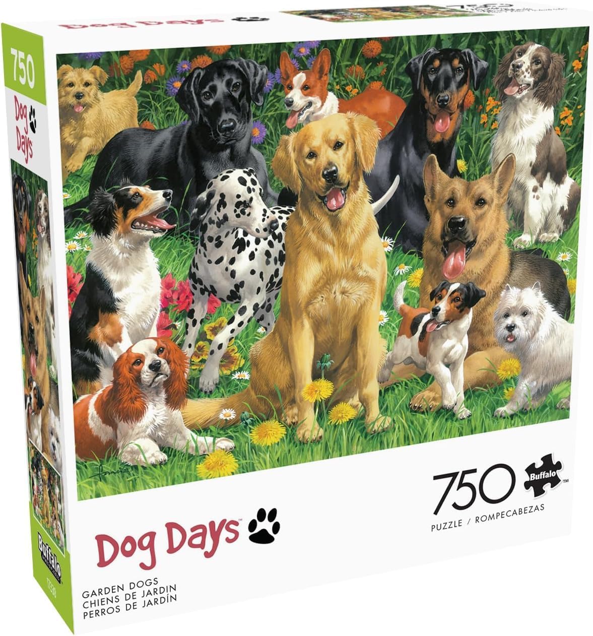 Buffalo Games - John Francis - Dog Days - Garden Dogs - 750 Piece Jigsaw Puzzle for Adults - Challenging Puzzle Perfect for Game Nights - Finished Size is 24.00 x 18.00