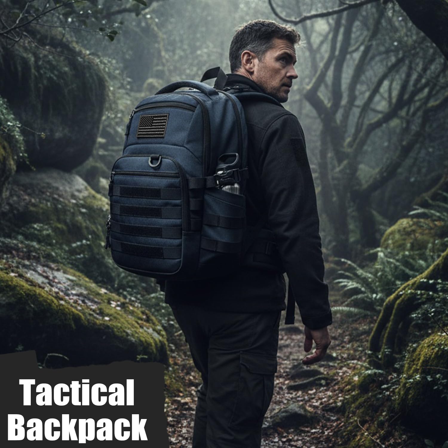 25L Military Tactical Backpack for Men - Molle Army 3 Days Assault Pack Out Bag Hiking Rucksack (Blue, 25L)