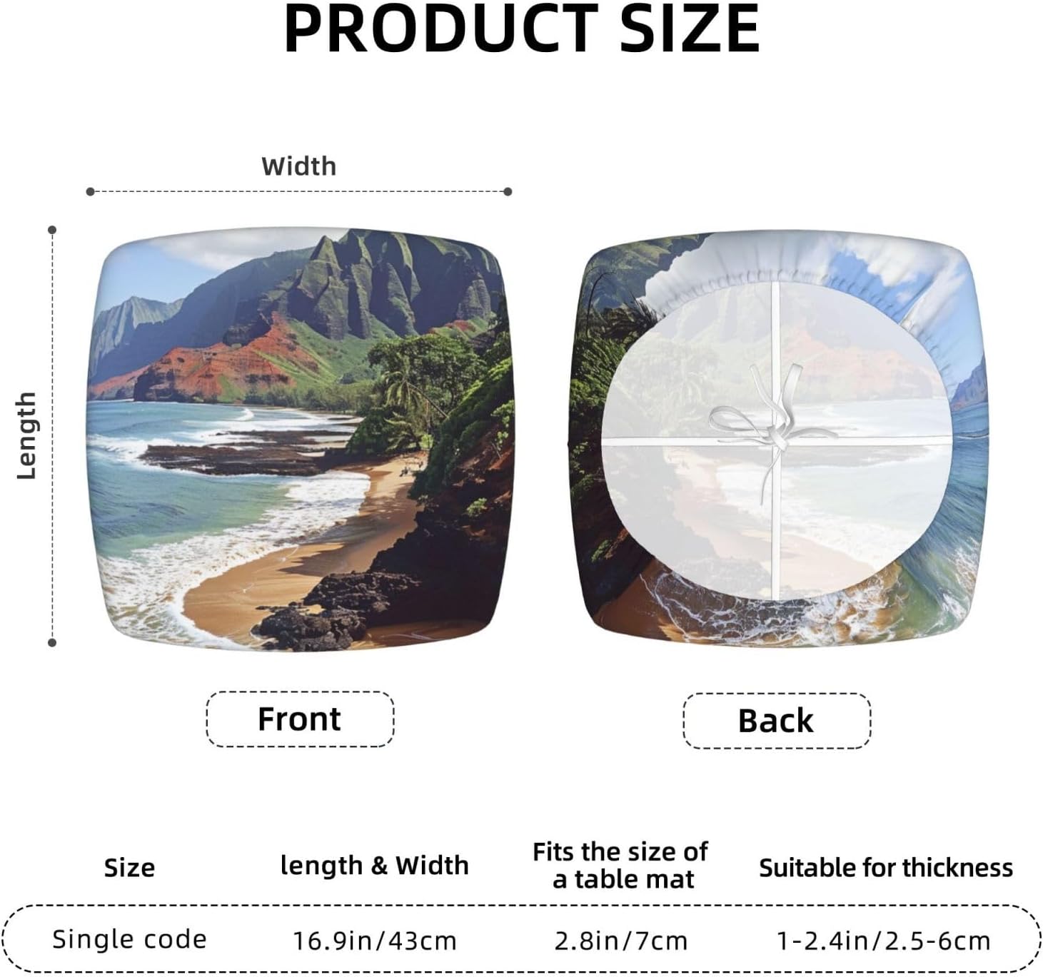 Kauai Hawaii Seashore Print Square Cushion Covers 6 Pcs Set Elastic Non-Slip Seat Cushion Slipcovers Pet Furniture Protectors for Chair, Sofa