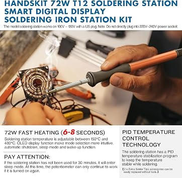 Soldering Iron Station Kit, 72W Digital Display with Adjustable Temperature (150C-480C), OLED Display, Auto Sleep Function, 2 Tips, 50g Solder Wire, Solder Sucker, Tweezers