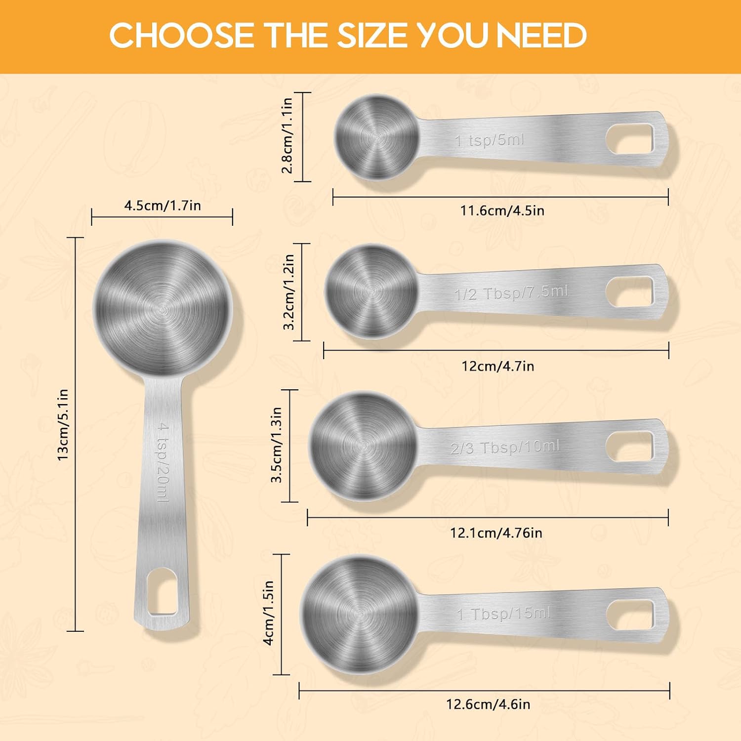6 PCS 1 Teaspoon(5 mL | 5 cc | 1 Tsp | 1/3 Tablespoon) Stainless Steel Single Measuring Spoon, Easy to Use and Easy to Wash Metal Measuring Spoons Kitchen Gadgets for Cooking & Baking image 5