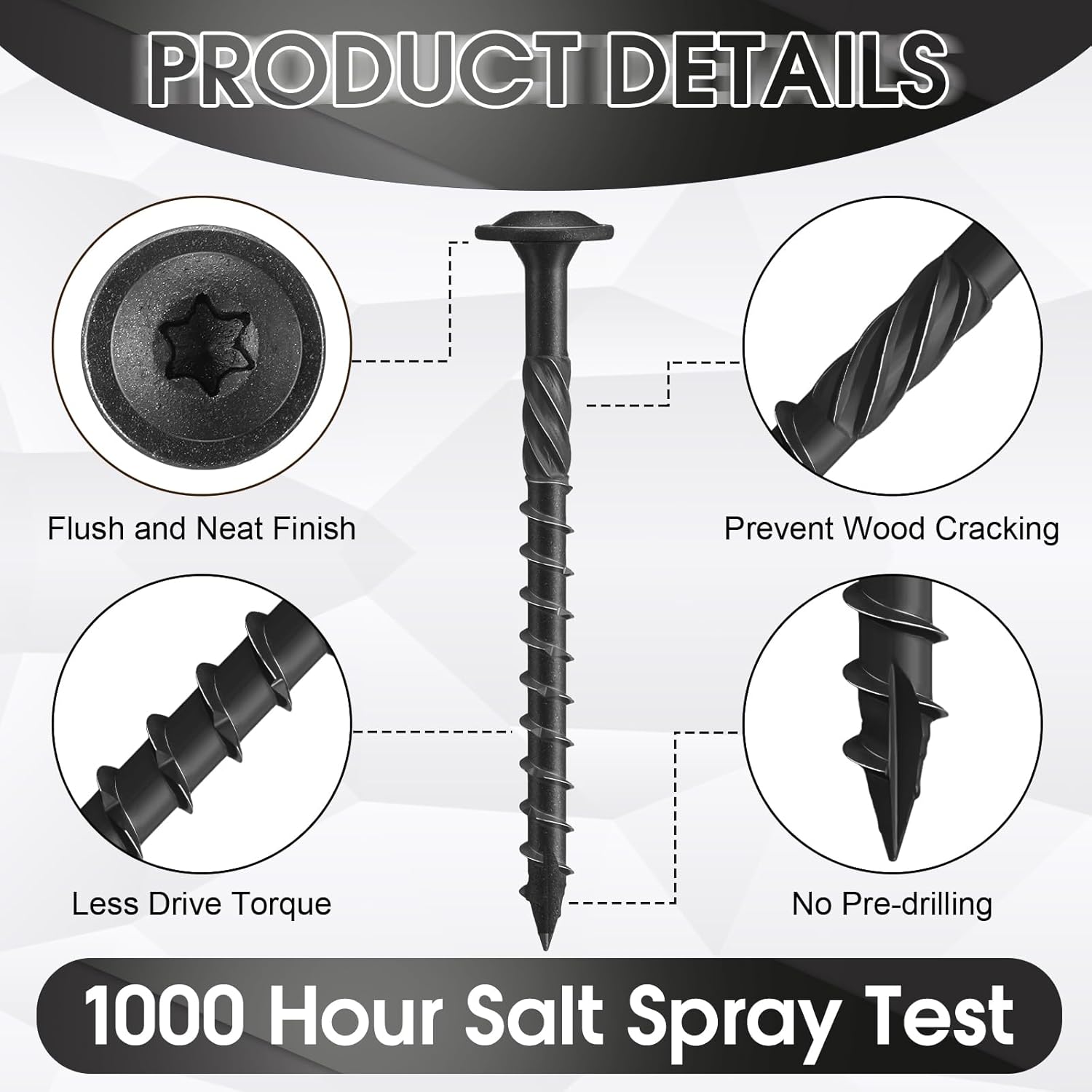 200 Pcs Lag Screws #14 x 3 Inch Structural Wood Screws Exterior Coated Star Drive Heavy Duty Construction (Black)