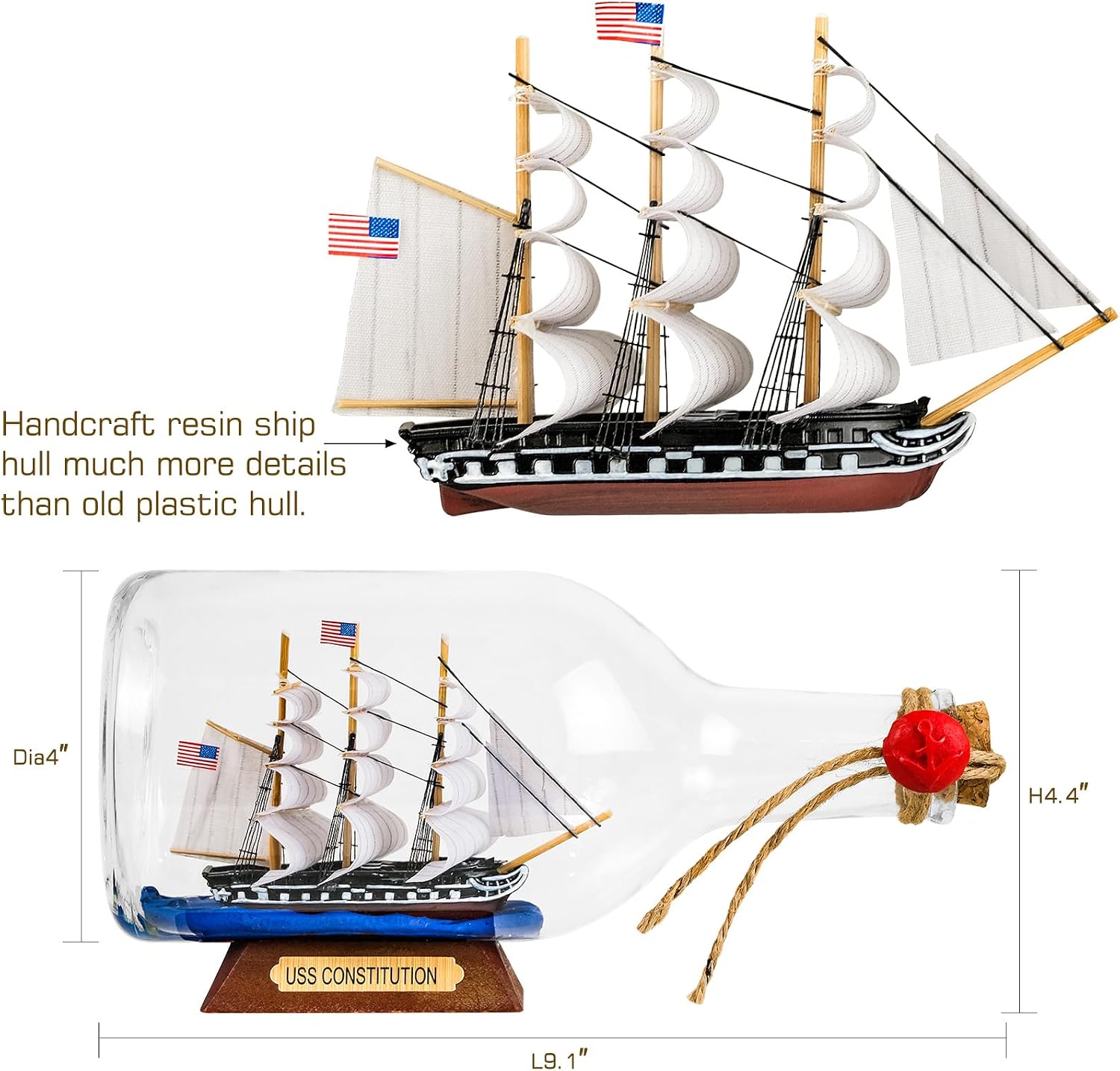 SAILINGSTORY Ship in a Bottle Sailing Ship Model Nautical Decoration USS Constitution
