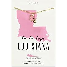 Lucky Feather State Shaped Necklace | 14k Gold-Dipped Pendant Necklace | Easter Basket Stuffer | State Love Fashion Jewelry For Women | Dainty Necklace For Women | Great Gift Idea
