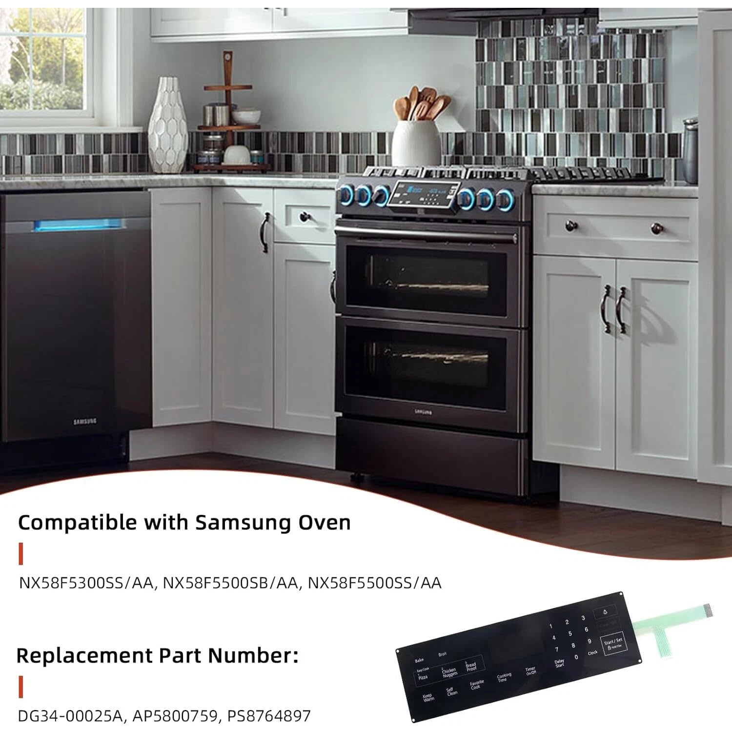 Membrane Switch Touchpad - Compatible with Samsung Range Oven NX58F5500SB/AA | NX58F5300SS/AA, Responsive Control, Easy Install