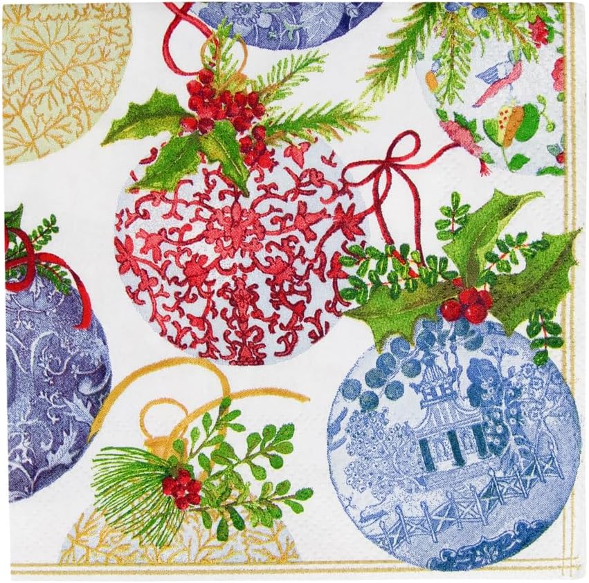 Caspari Porcelain Ornaments Paper Cocktail Napkins - 20 Per Package