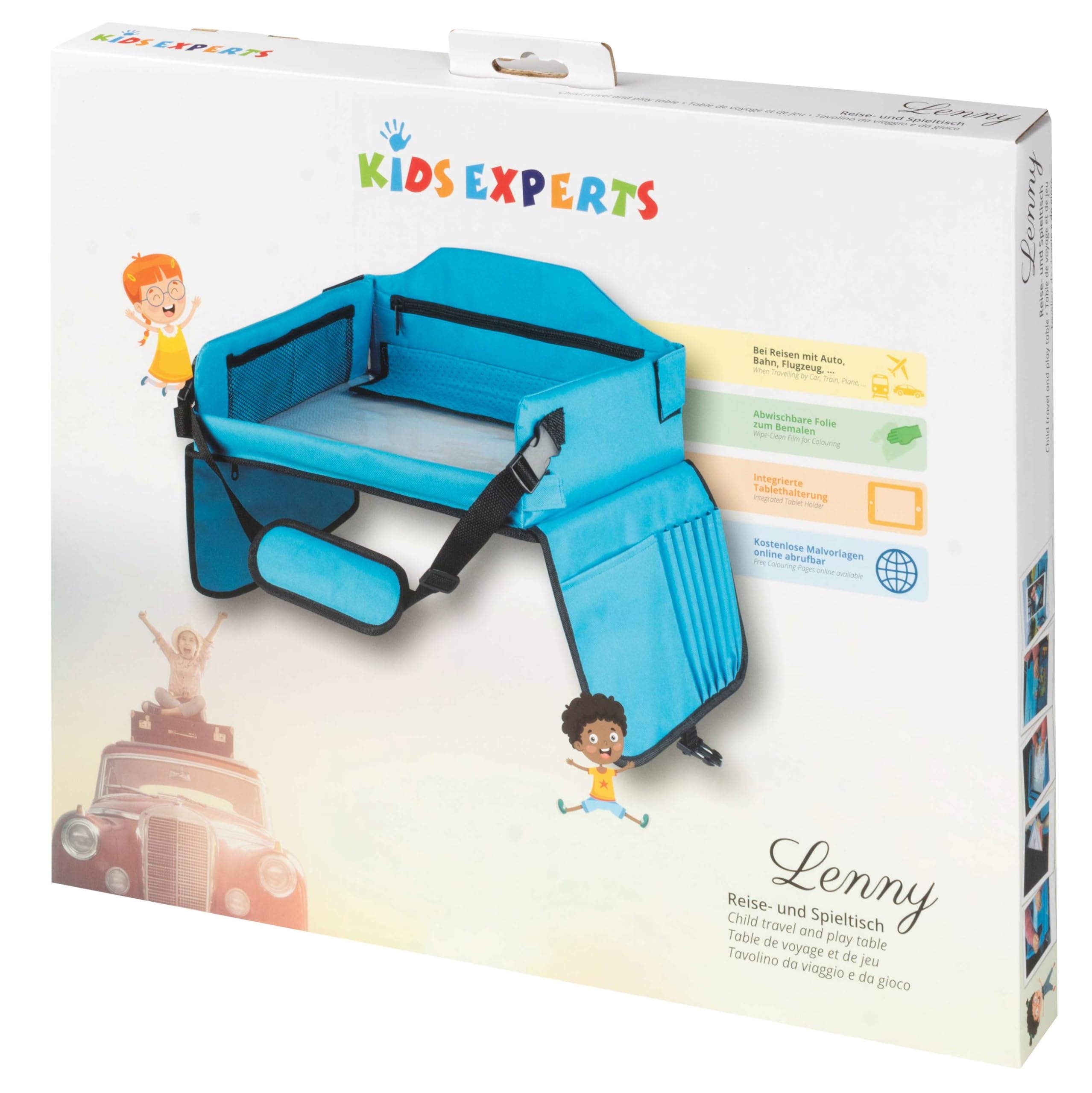 Walser mesa de Viaje para niños, Juego de Viaje Plegable con Soporte para Tablet Azul