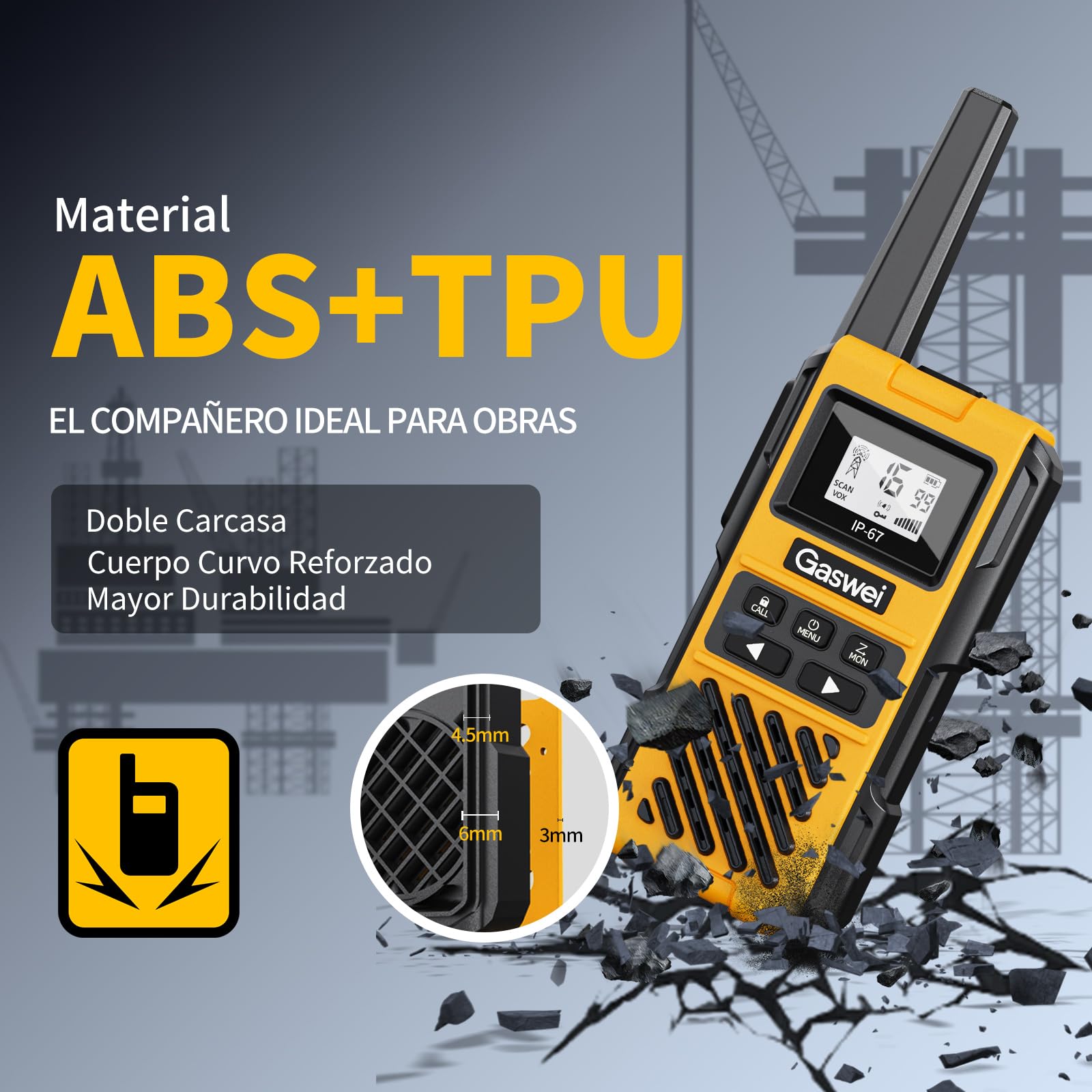 G1pro Walkie Talkies de Alto Rendimiento con Gran Alcance para Adultos, radios de Emergencia Recargables, Canales con batería de Iones de Litio, IP67 Resistente al Agua (2 Unidades)