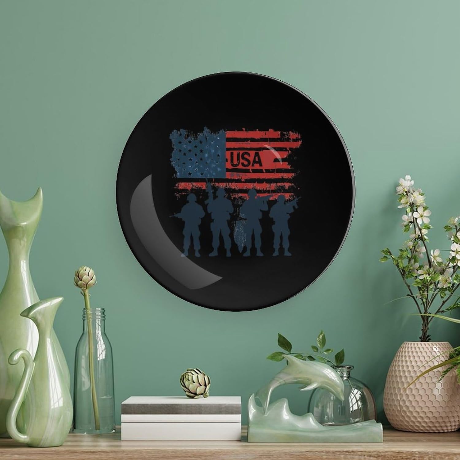 United States US Air Force Bone China Decorative Plate with Stand Home Dessert Plates Gift for Men Women 6inch