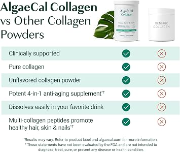 مجموعة ALGAECAL لبناء العظام والكولاجين: كولاجين مدعوم سريريًا مع Verisol وFortibone وFortigel + كالسيوم نباتي وسترونشيوم وD3 وK2 ومغنيسيوم و16 عنصرًا غذائيًا للجمال وصحة العظام