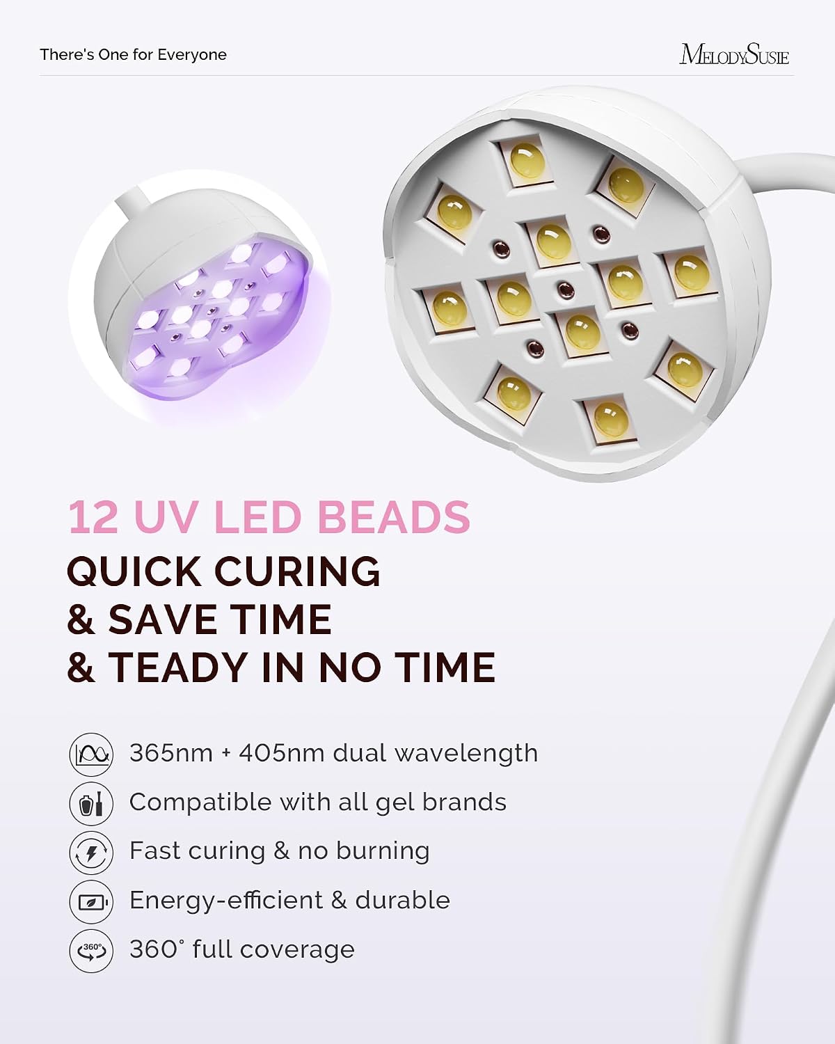 MelodySusie Gooseneck Cordless UV Nail Lamp with Adjustable Light Angle, P-ArtM2 Rechargeable Fast Curing Nail Dryer with 4 Timers Cures All Gels, Especially Rhinestone Glue, Cat Eye & Nail Tip