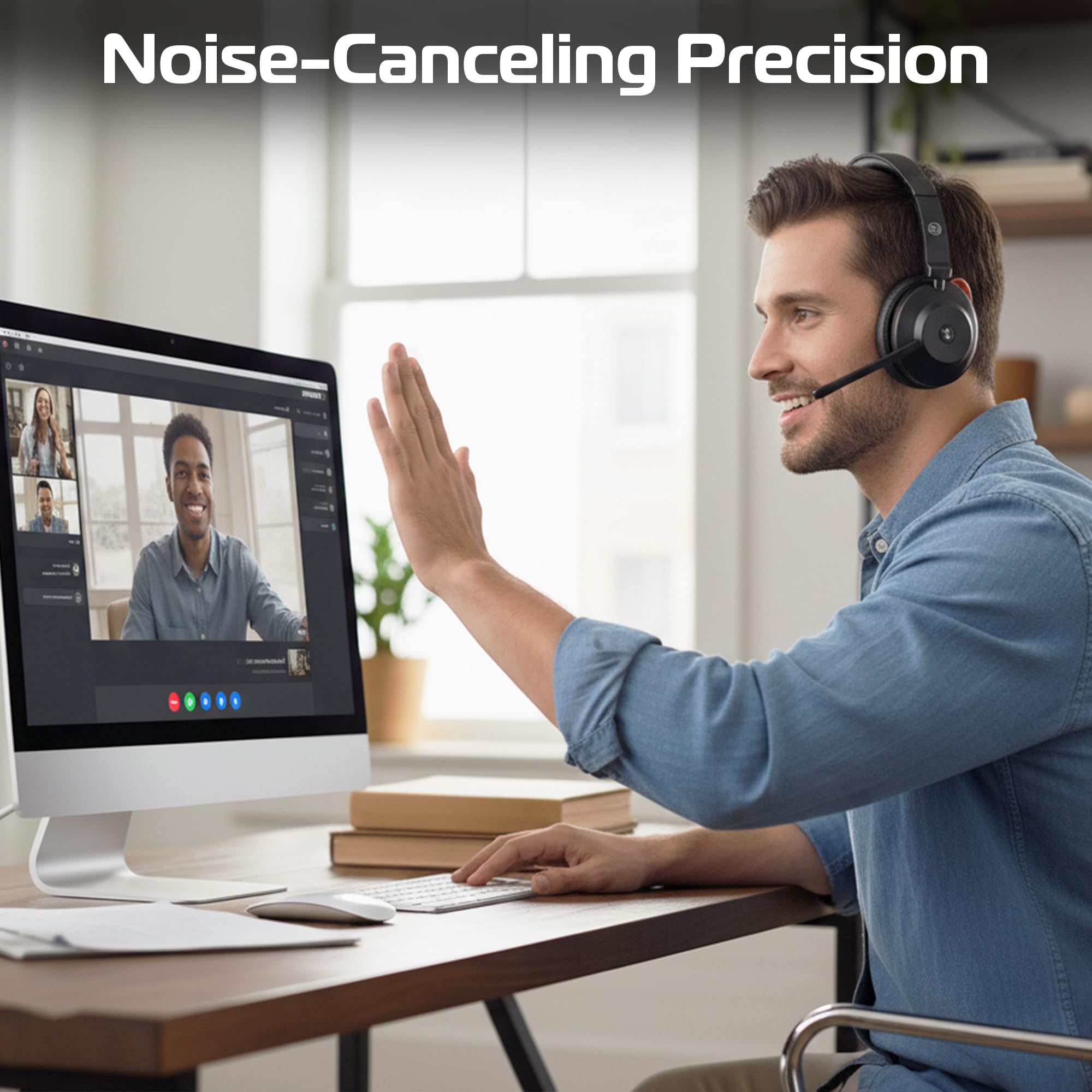 Spracht Blues Combo BT/USB Cuffie wireless con cancellazione del rumore per professionisti che lavorano, comode cuffie per PC, durata della batteria 40 ore, cuffie USB e Bluetooth con microfono per