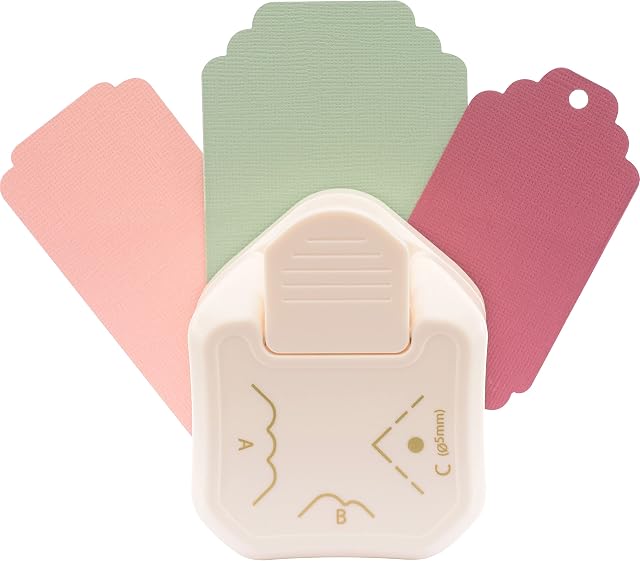 Vaessen Creative 3-in-1 Punch, Create Rounded Corners, Tags and Labels, for Papercrafts, Scrapbooking and Card Making, White-Pink, one Size