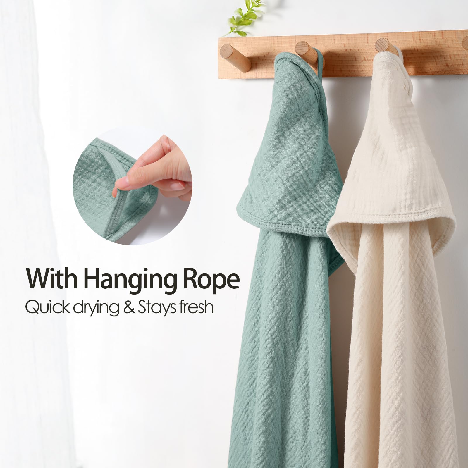 Peepeemax Asciugamani con Cappuccio per Bambini, Asciugamano Neonato in Mussola di Cotone, Asciugamano Morbido e Assorbente con Cappuccio per Bambini da 0 a 18 mesi, 76 x 76 cm, 2 Pezzi (Verde)