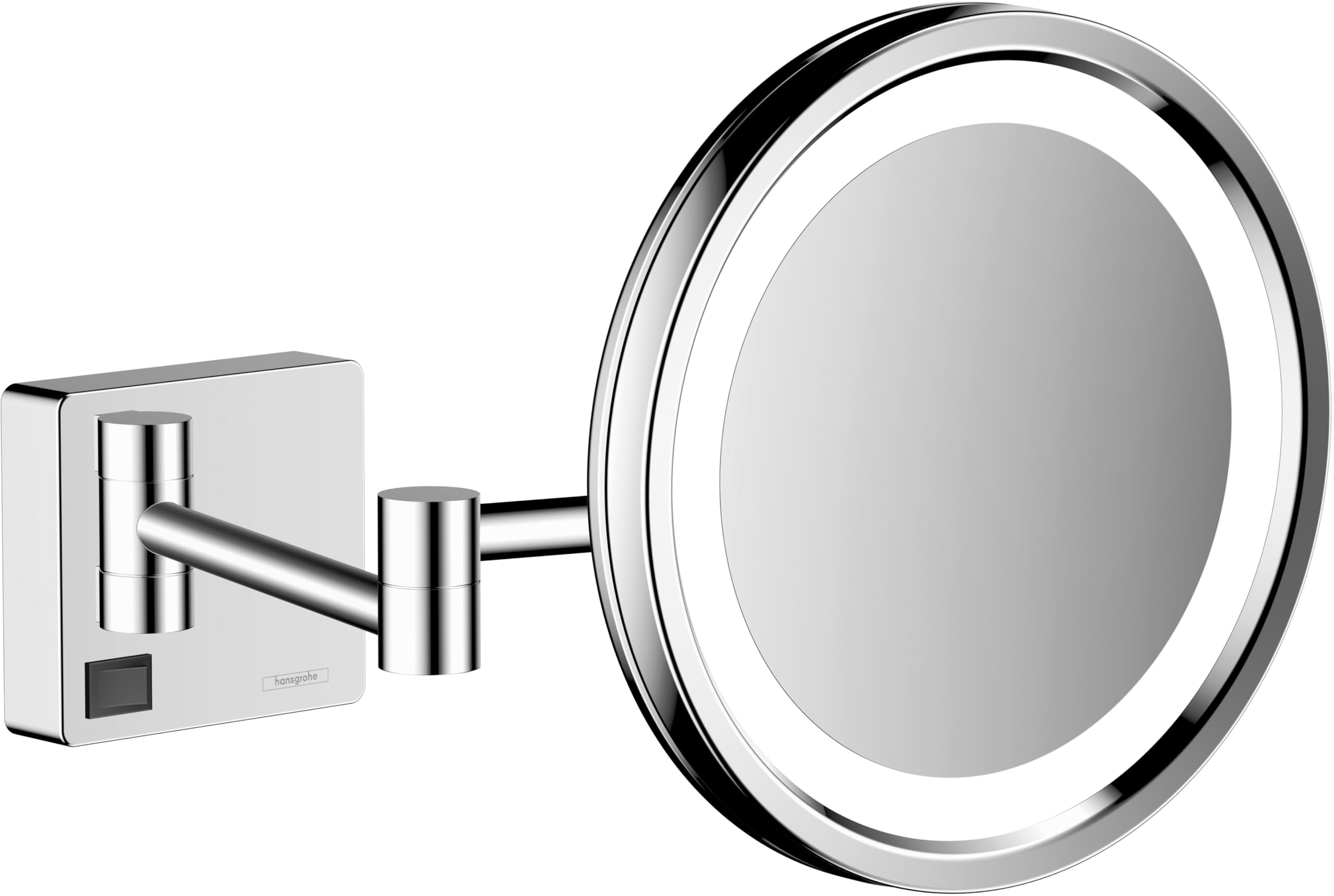 hansgrohe AddStoris - Miroir cosmétique avec éclairage LED, Miroir de maquillage lumineux, Miroir grossissant x3, Chromé, 41790000