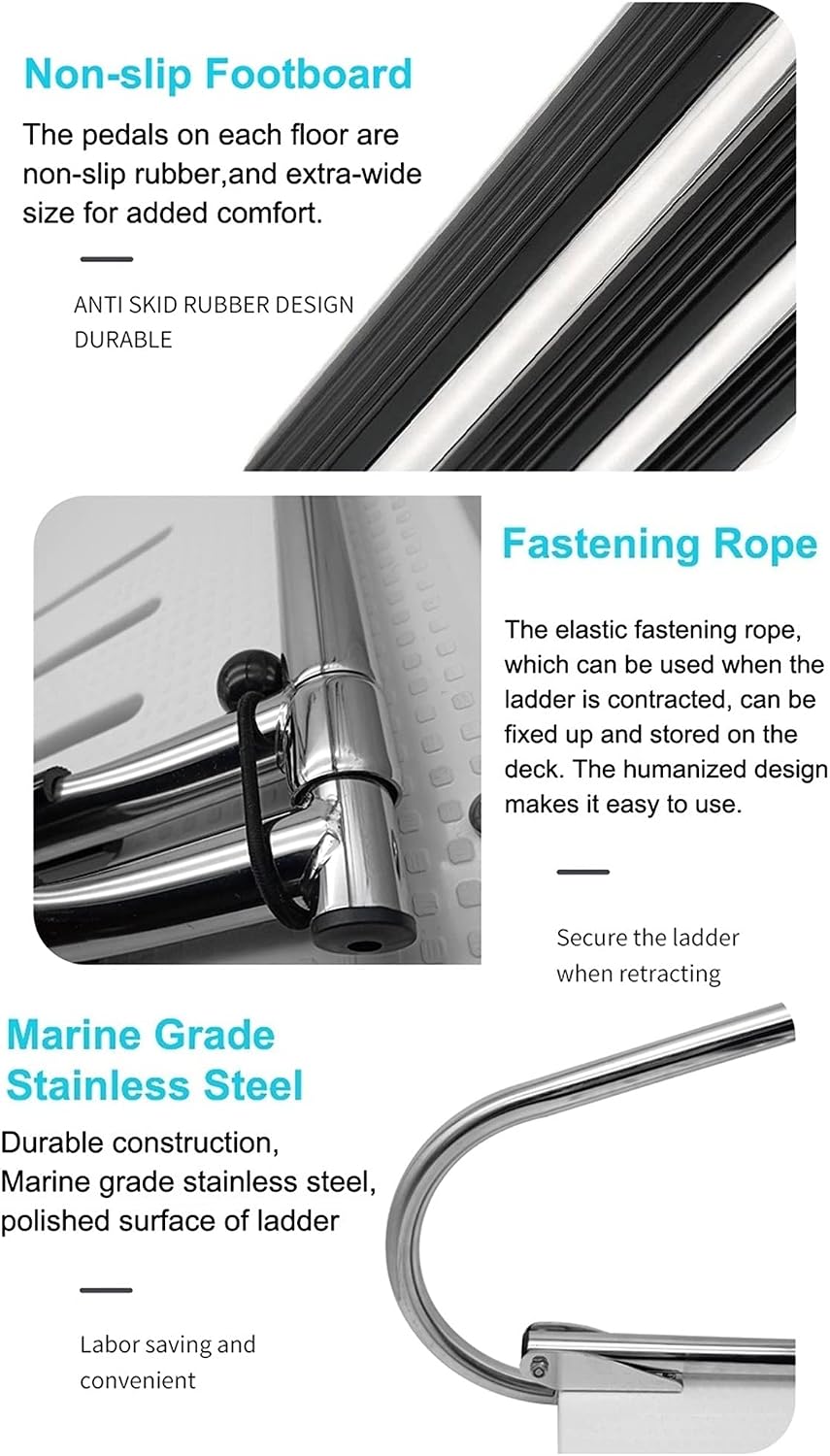 Swim Platform Ladder Extension, 3/2 Steps Boat Ladder with Fiberglass Platform & Stainless Steel Handrails, Under Mount (Color : 3 Step)