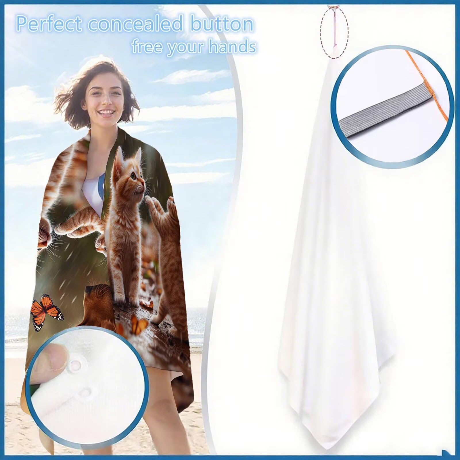 Telo Mare Microfibra Grande 100x200cm 2 Pezzi Asciugamano Palestra Cane Telo Mare Antisabbia Grande Uomo Donna Spiaggia Accessori per Palestra Viaggi Spiaggia Sauna Yoga Travel Regali Gatto OC-242