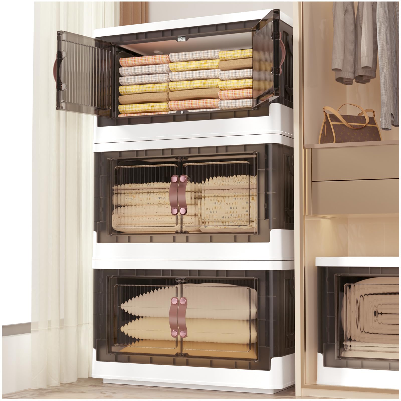 Bac de rangement pliable et empilable en plastique rigide