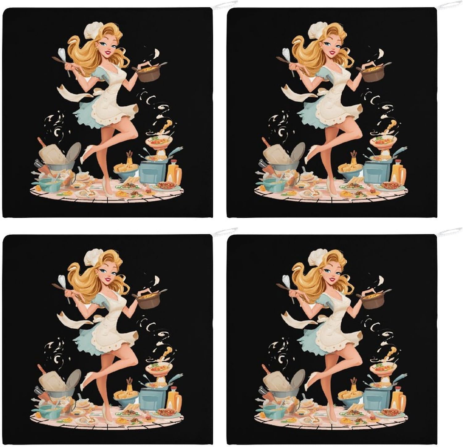 Pinup Women Cooking Food Microfiber Hand Towels for Bathroom Soft Absorbent Bath Kitchen Towel with Hanging Loop 4PCS