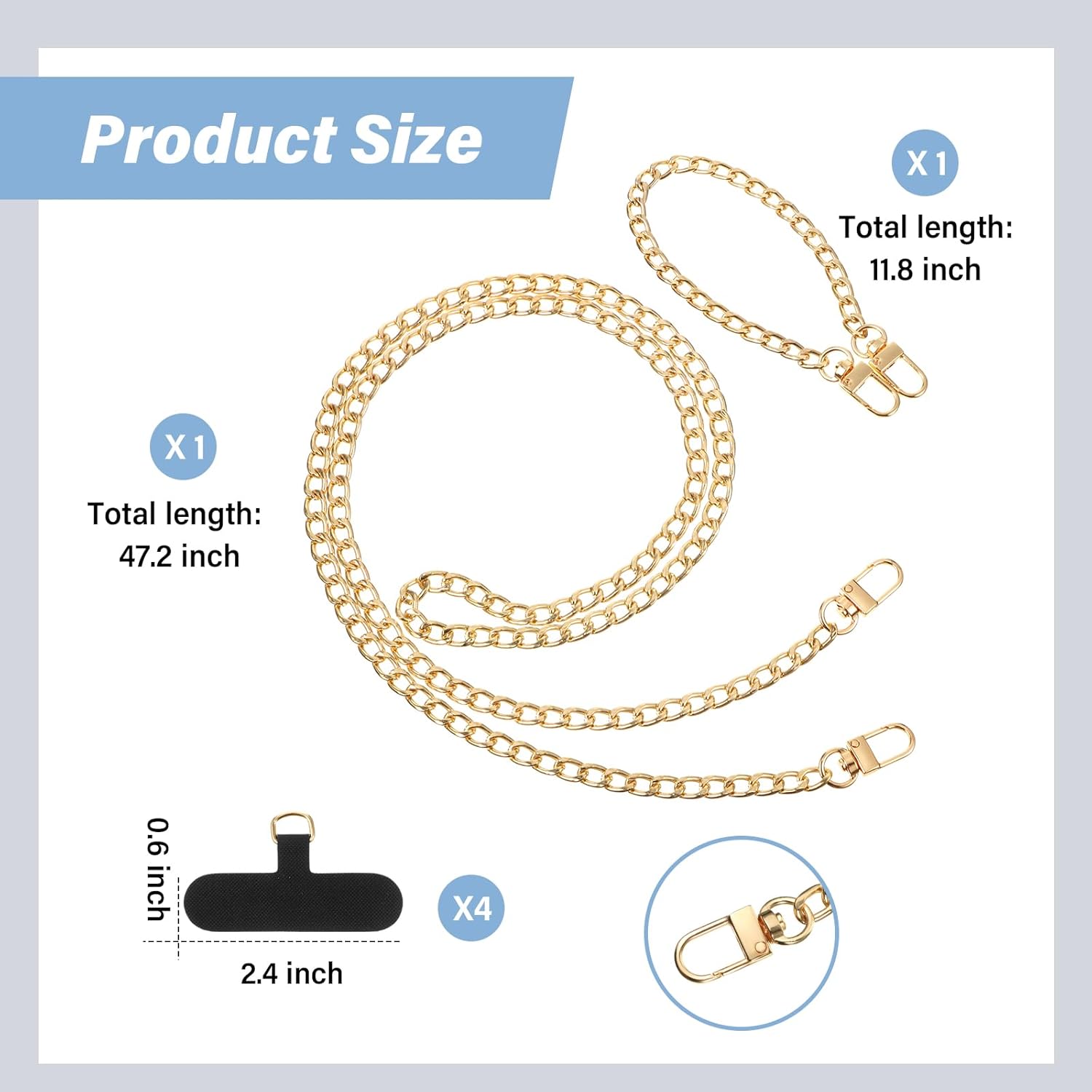 2 Pack Phone Chain Crossbody Phone Strap Lanyard Metal Neck Wrist Bracelet Chain Charm with Tether Tab for Women(Gold)