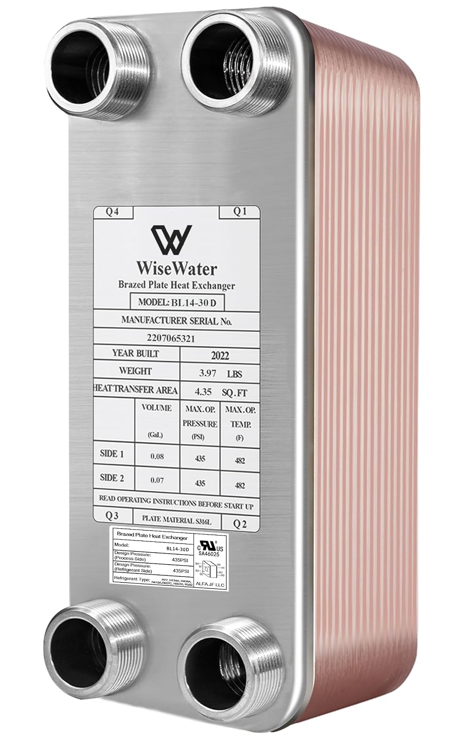 Brazed Plate Heat Exchanger Stainless Steel SS316L 3"x8" 30 Plates 3/4" MPT 280,000 BTU/hr Hydronic Heating - Review, Price and Buying Guide