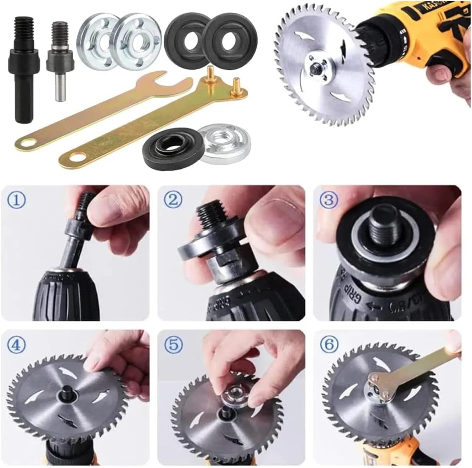 2 Set Drill Angle Grinder Adapter 6mm &10mm Arbor Mandrel Adaptor With Spanner Wrench And Flange Nut Parts